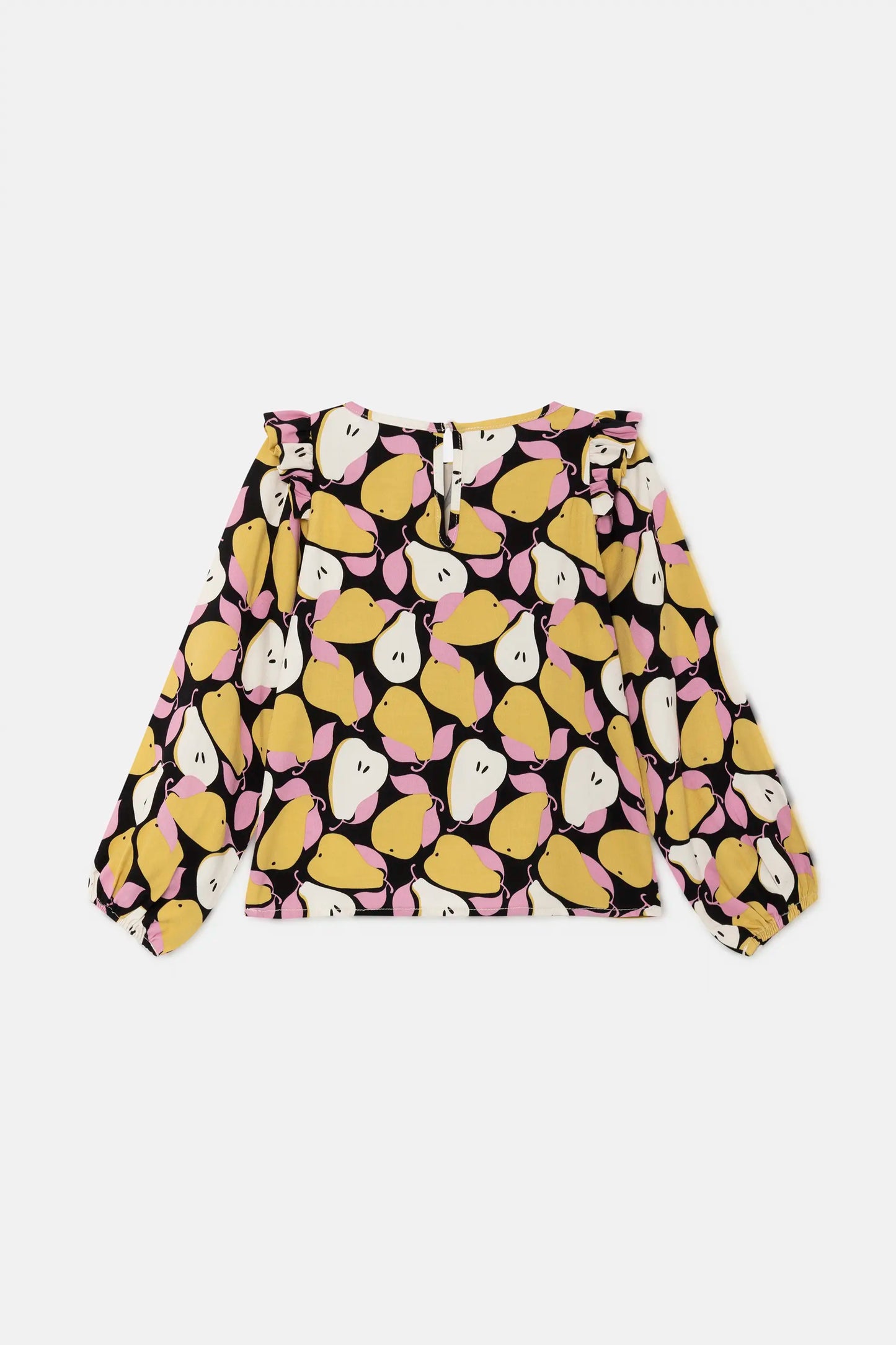 Girl's top with ruffles and pear print