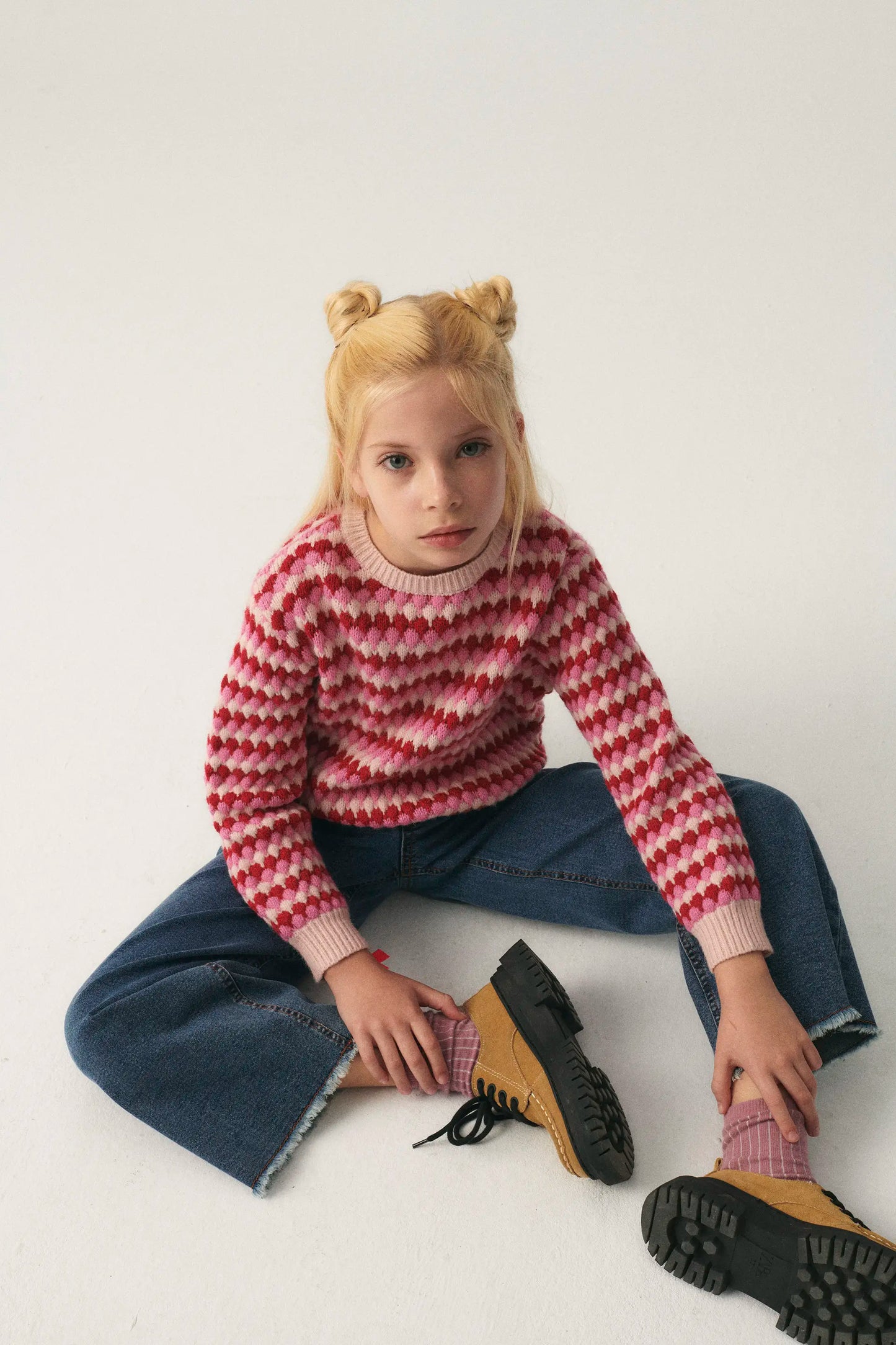 Girls' long blue straight jeans