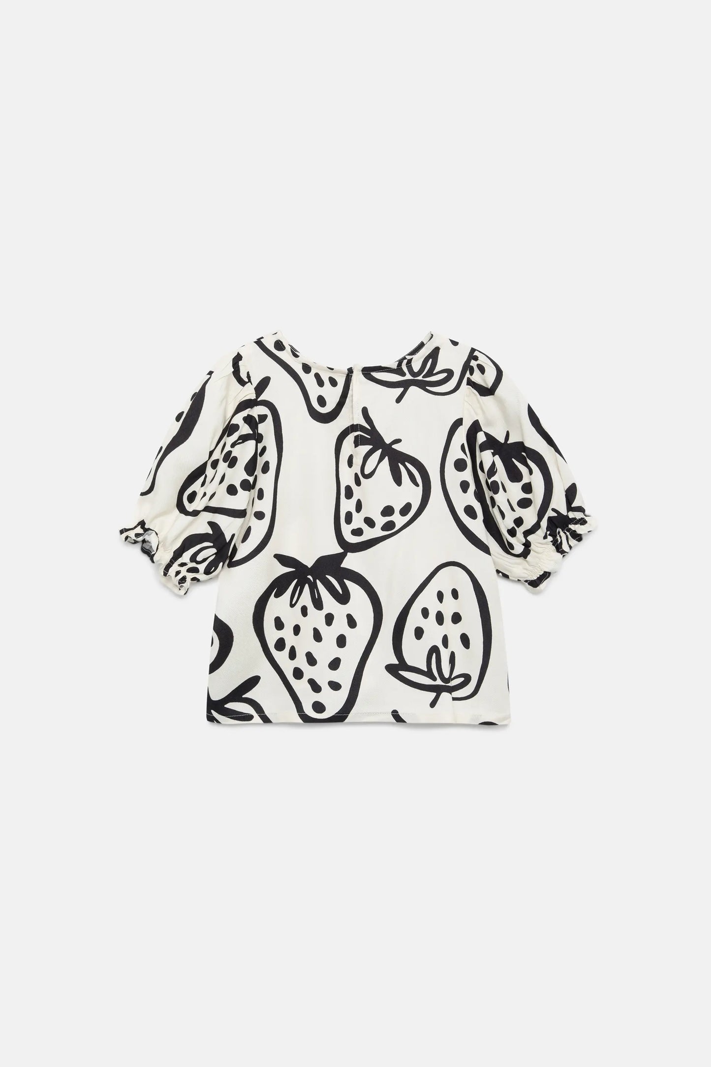 Top bianco da bambina con stampa di fragole