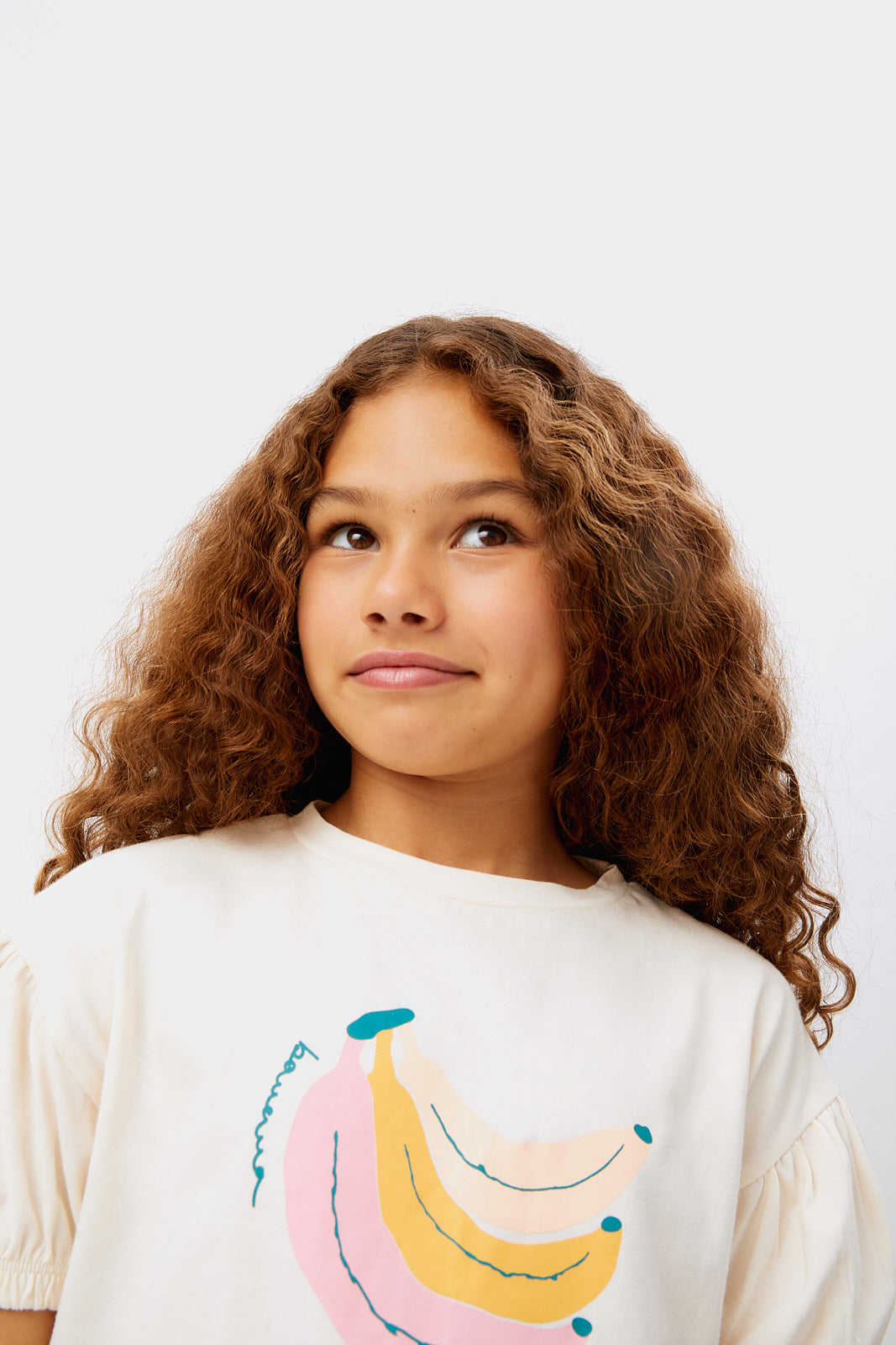 Camiseta de niña print de plátanos blanca