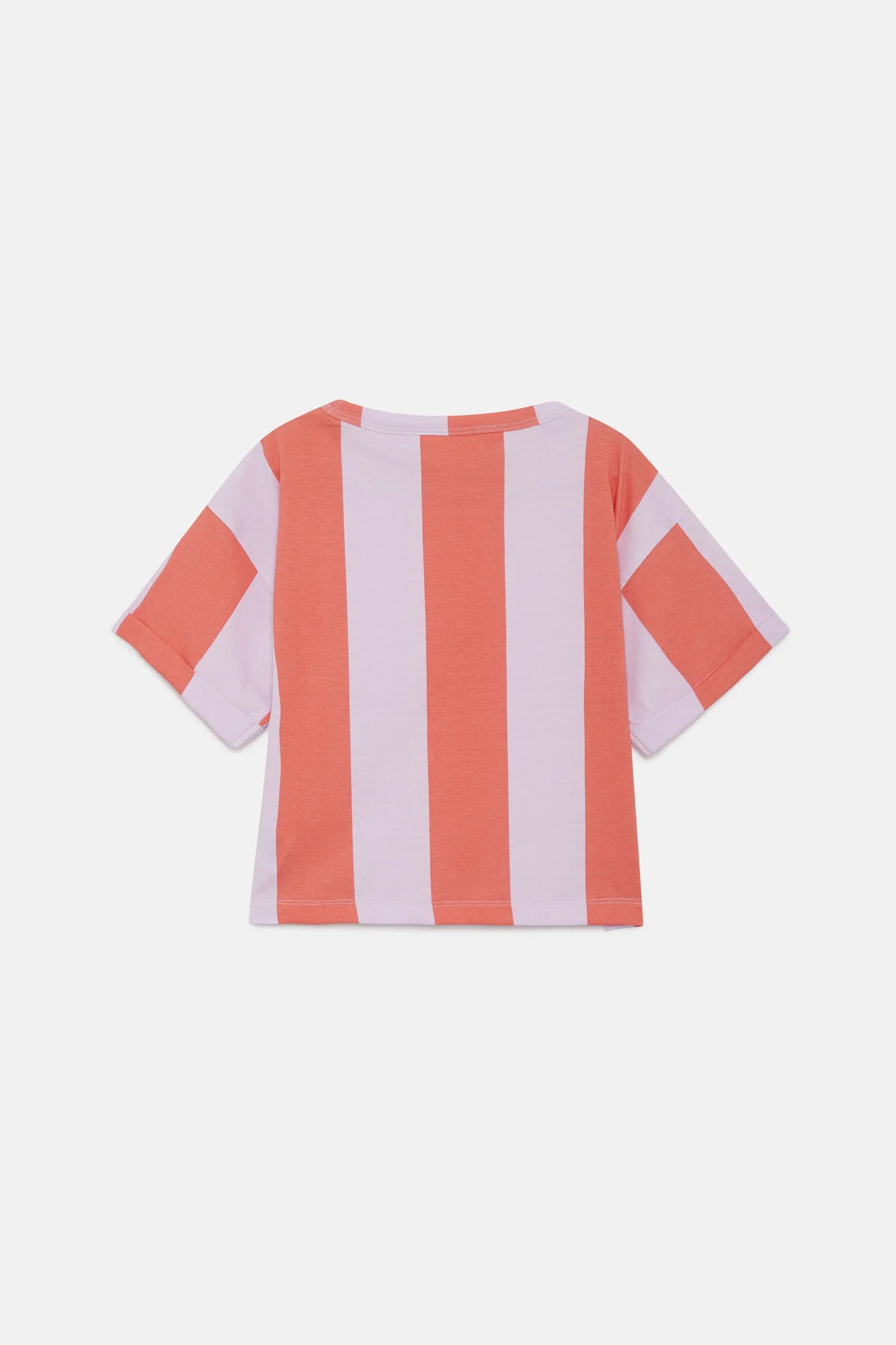 Coral and lilac striped unisex t-shirt