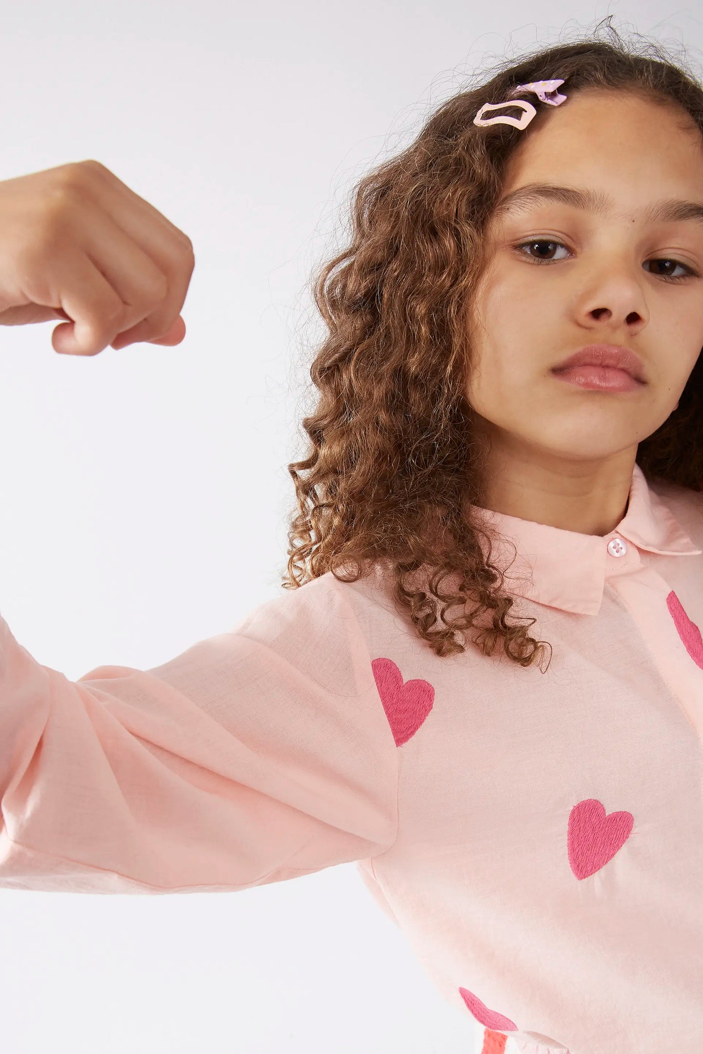 Pink embroidered hearts girl's shirt