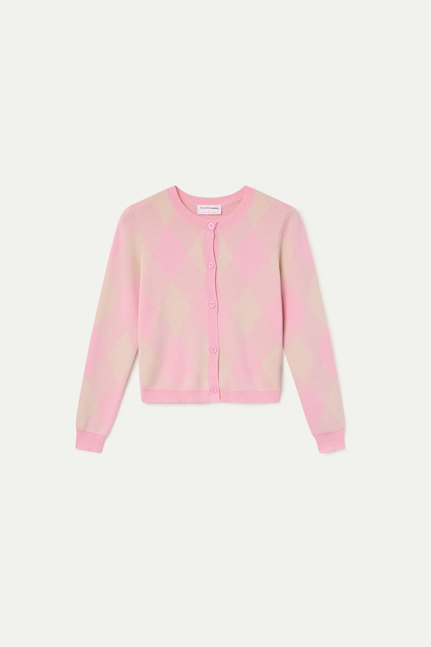 Cárdigan punto con estampado rombos rosa