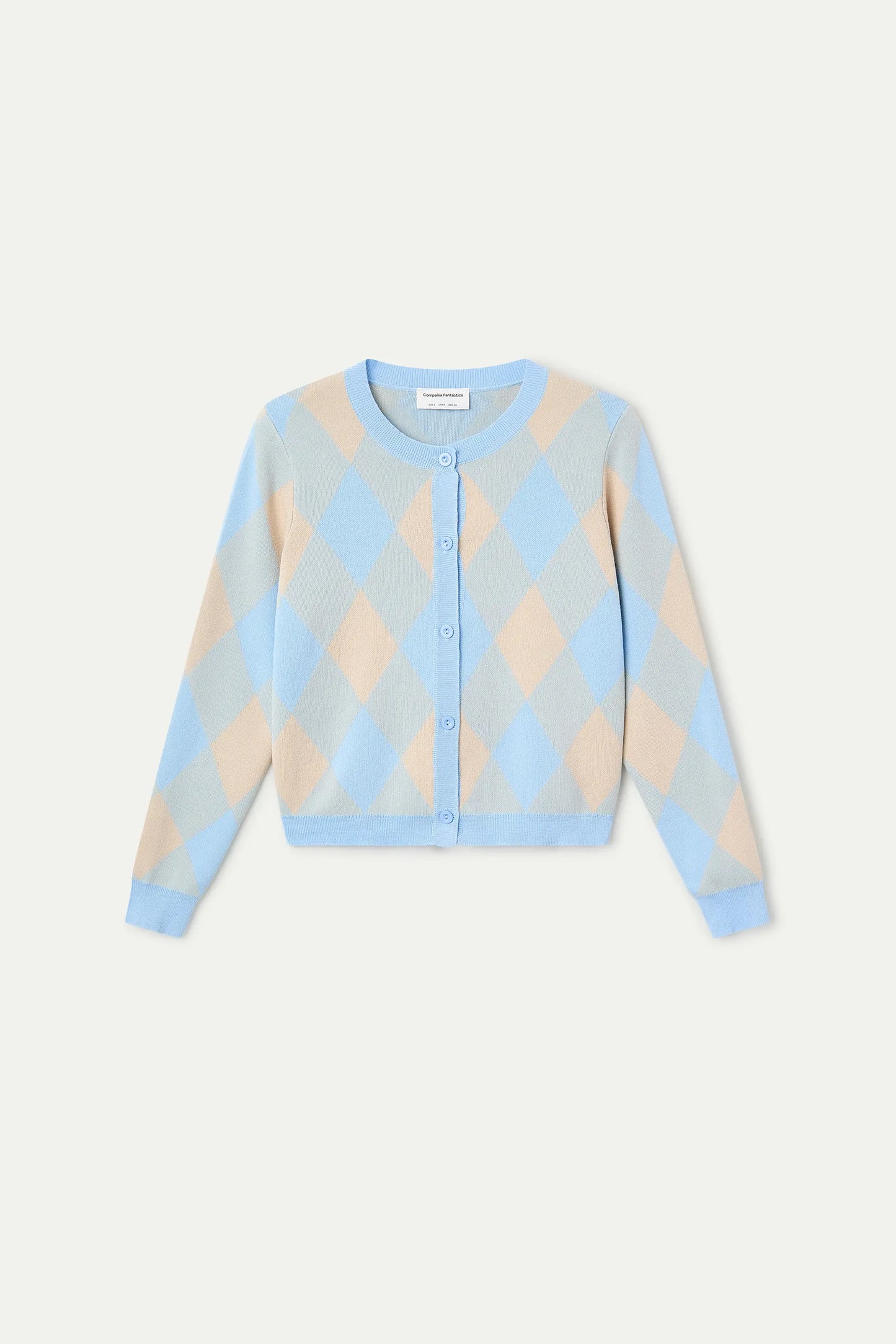 Cárdigan punto con estampado rombos azul