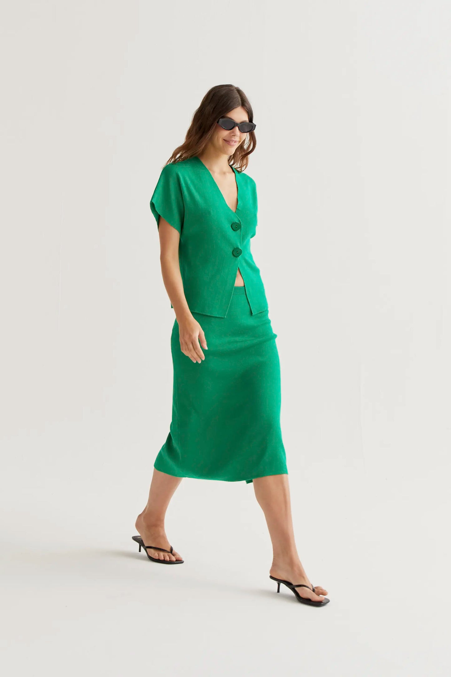 Falda midi punto verde