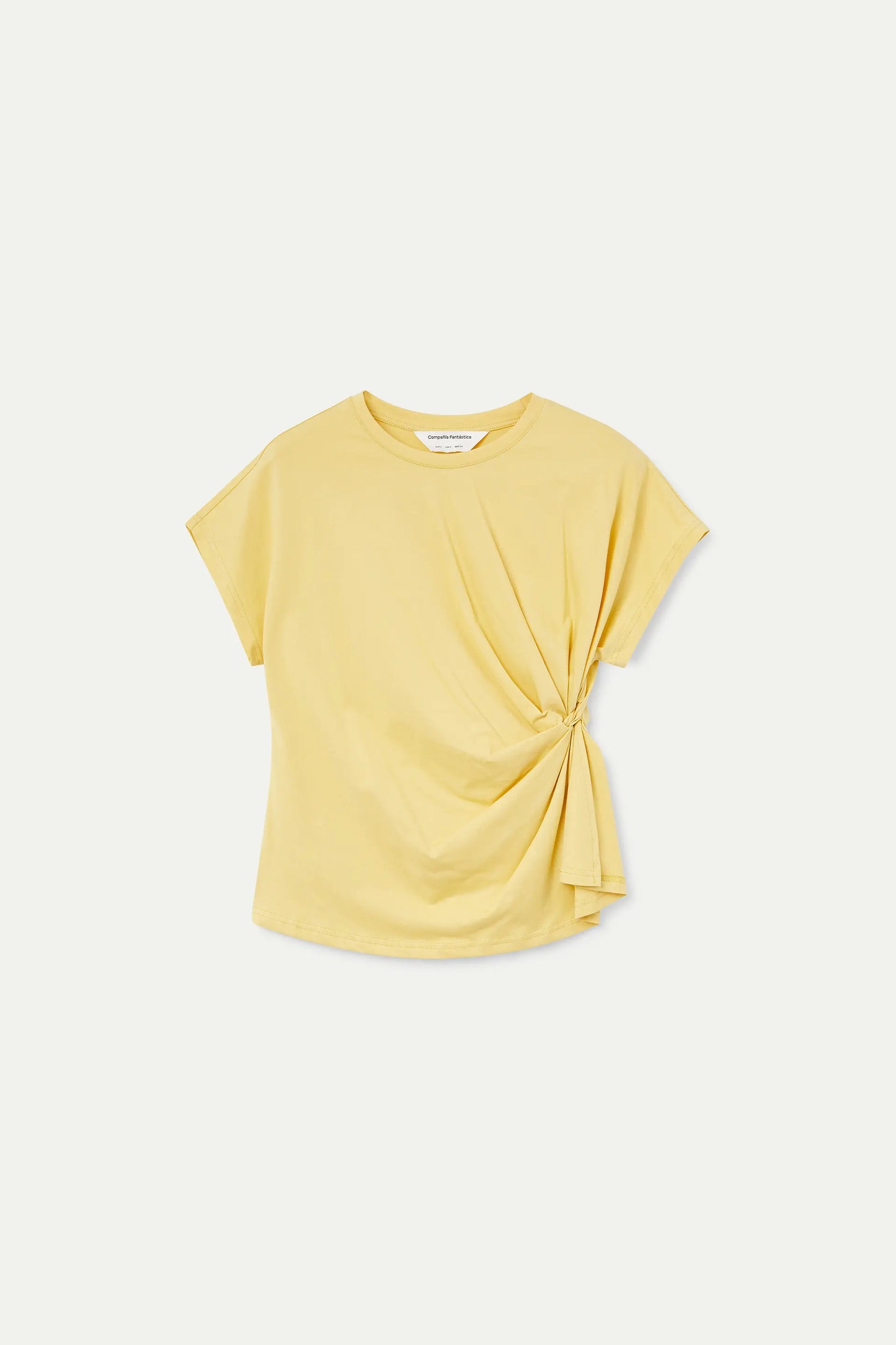 Camisa amarillo claro 100% algodón con detalle drapeado