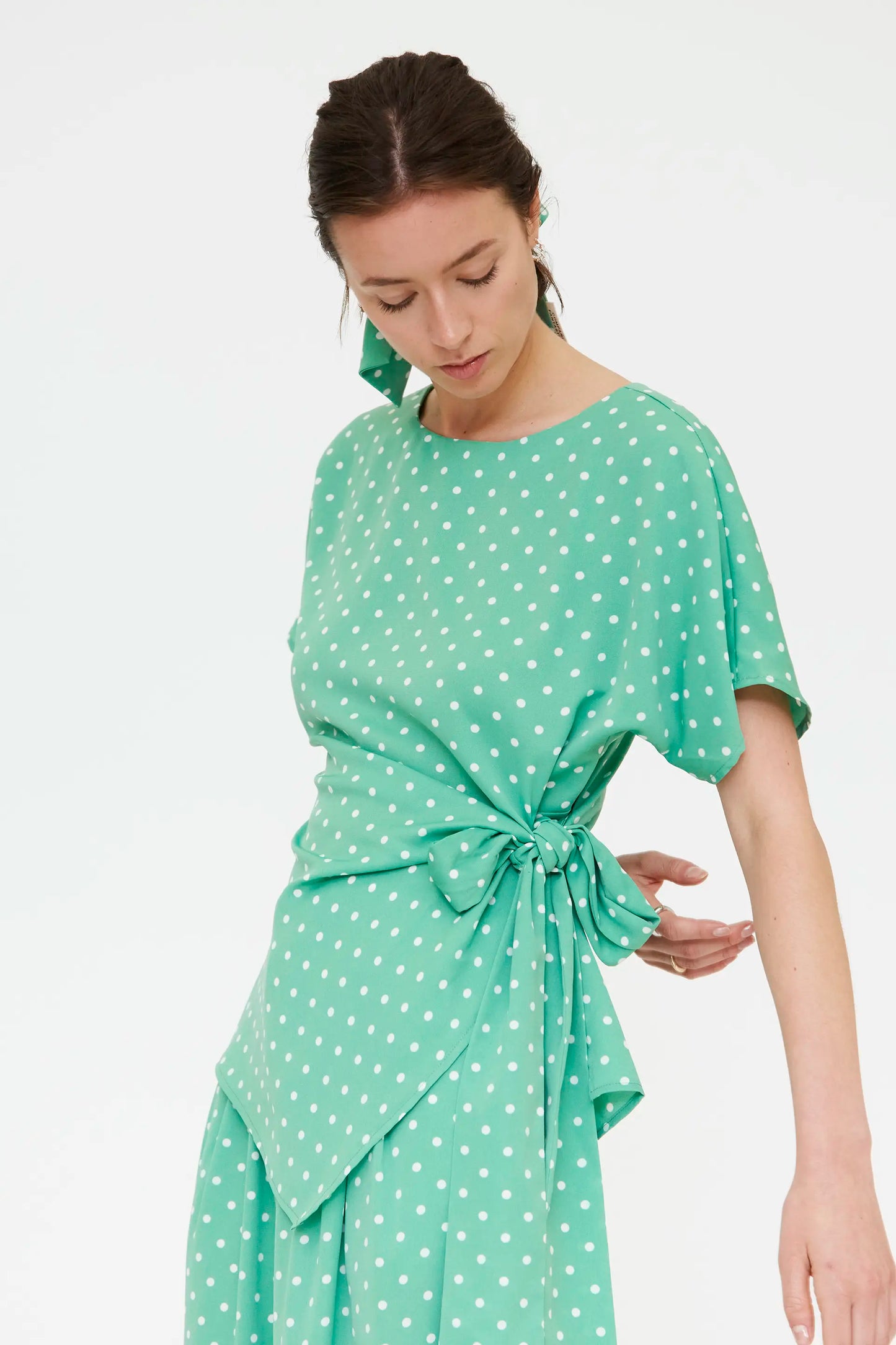 Top with green mini dot print