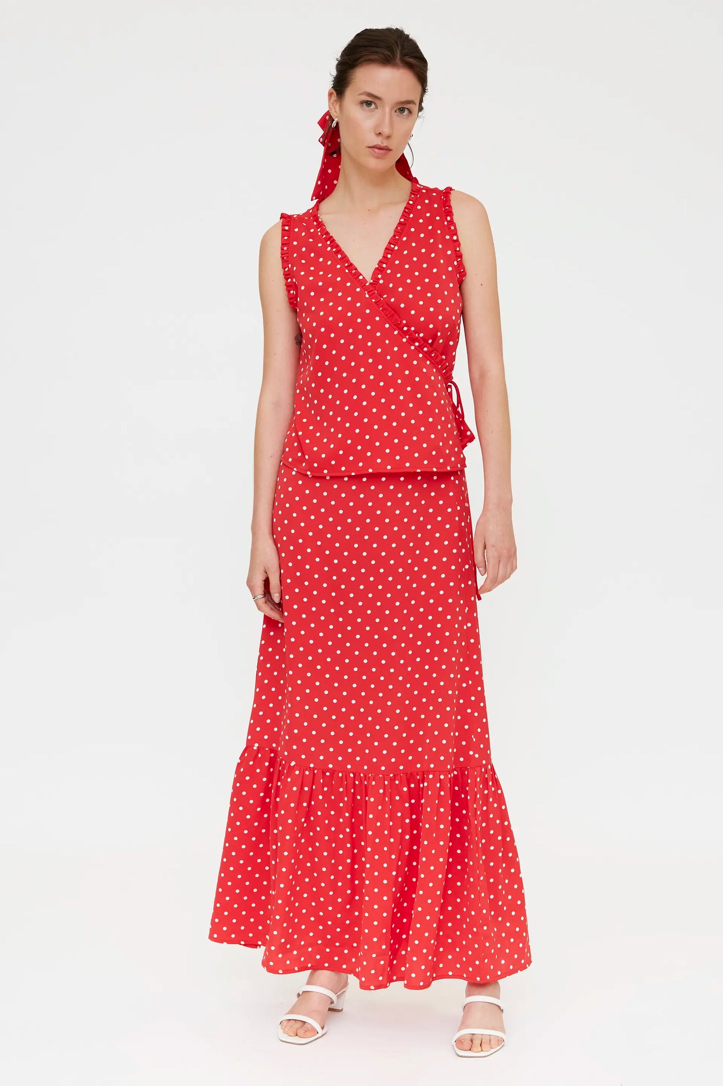 Top con estampado mini dots rojo