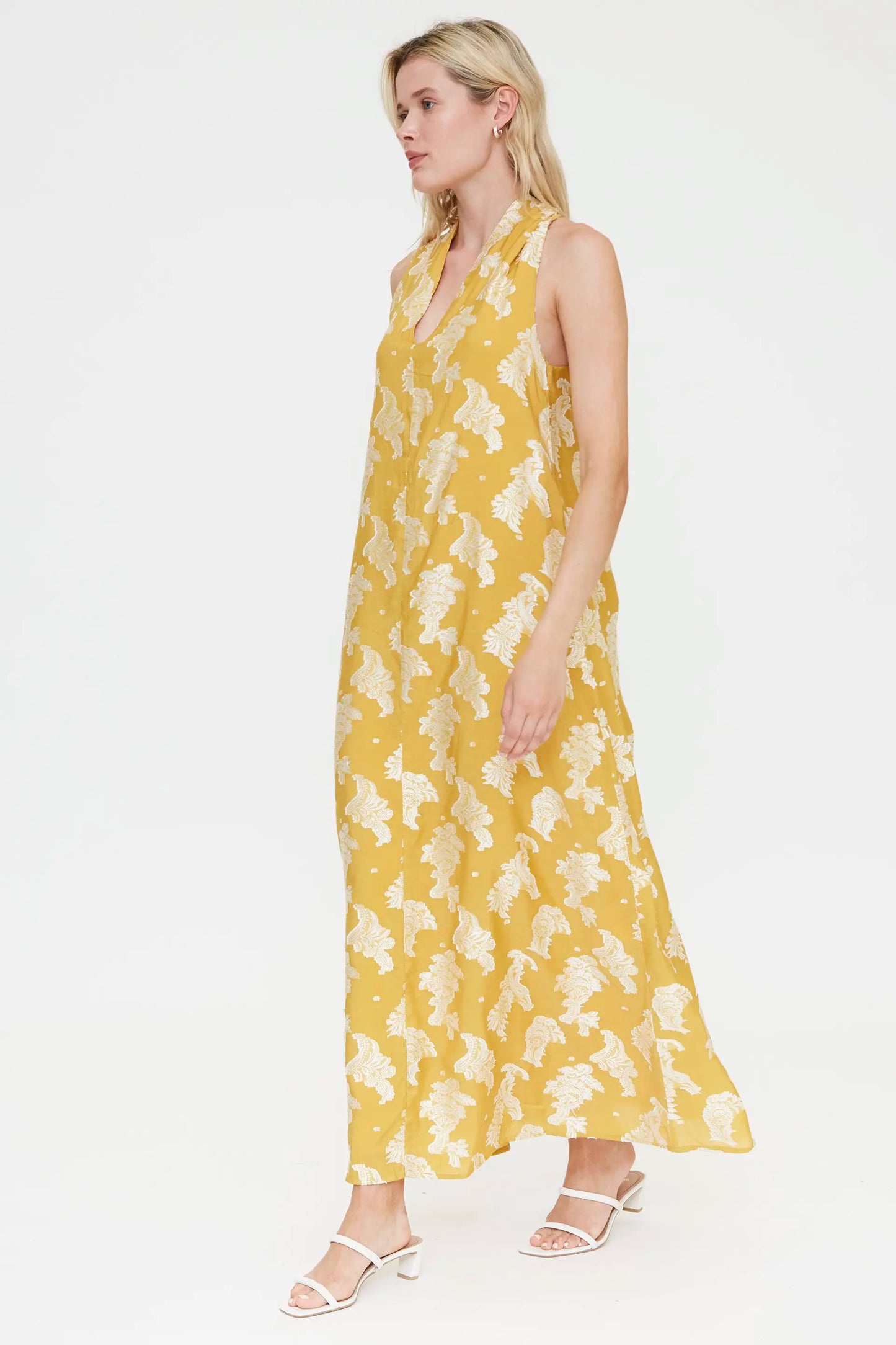 Vestido midi con estampado amarillo