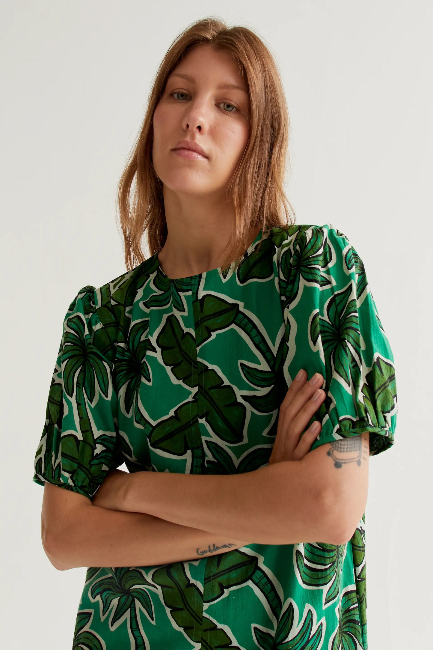 Short dress with Palm Tree print
