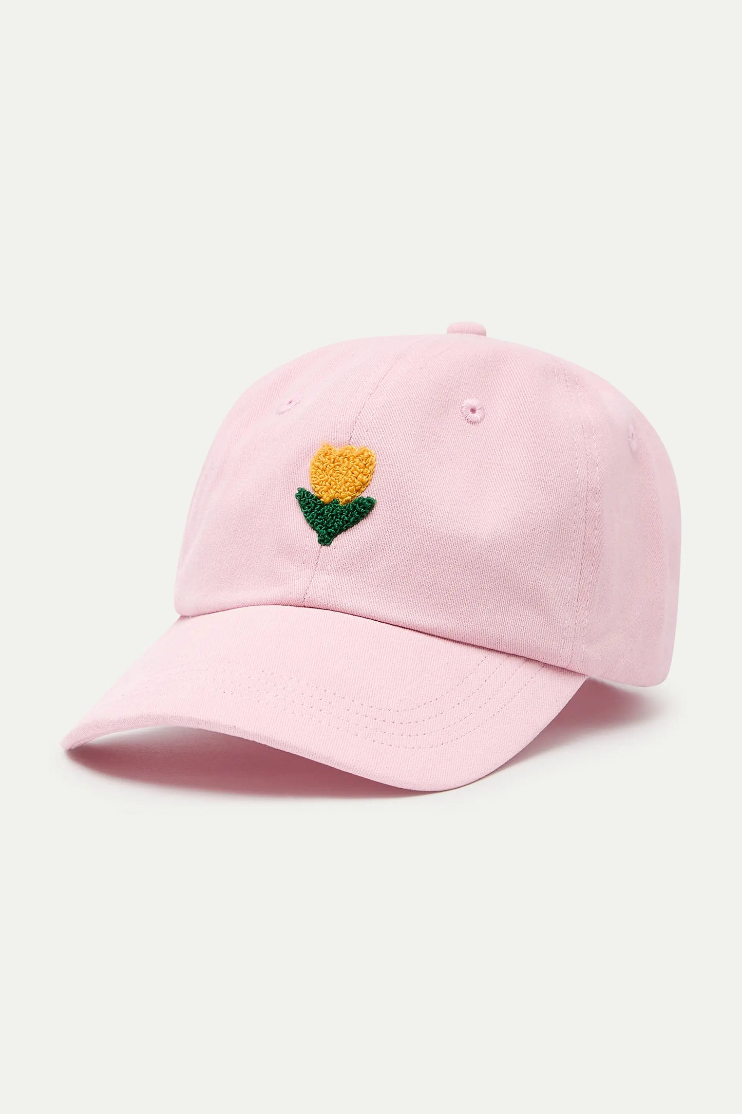 Pink cap with tulip embroidery