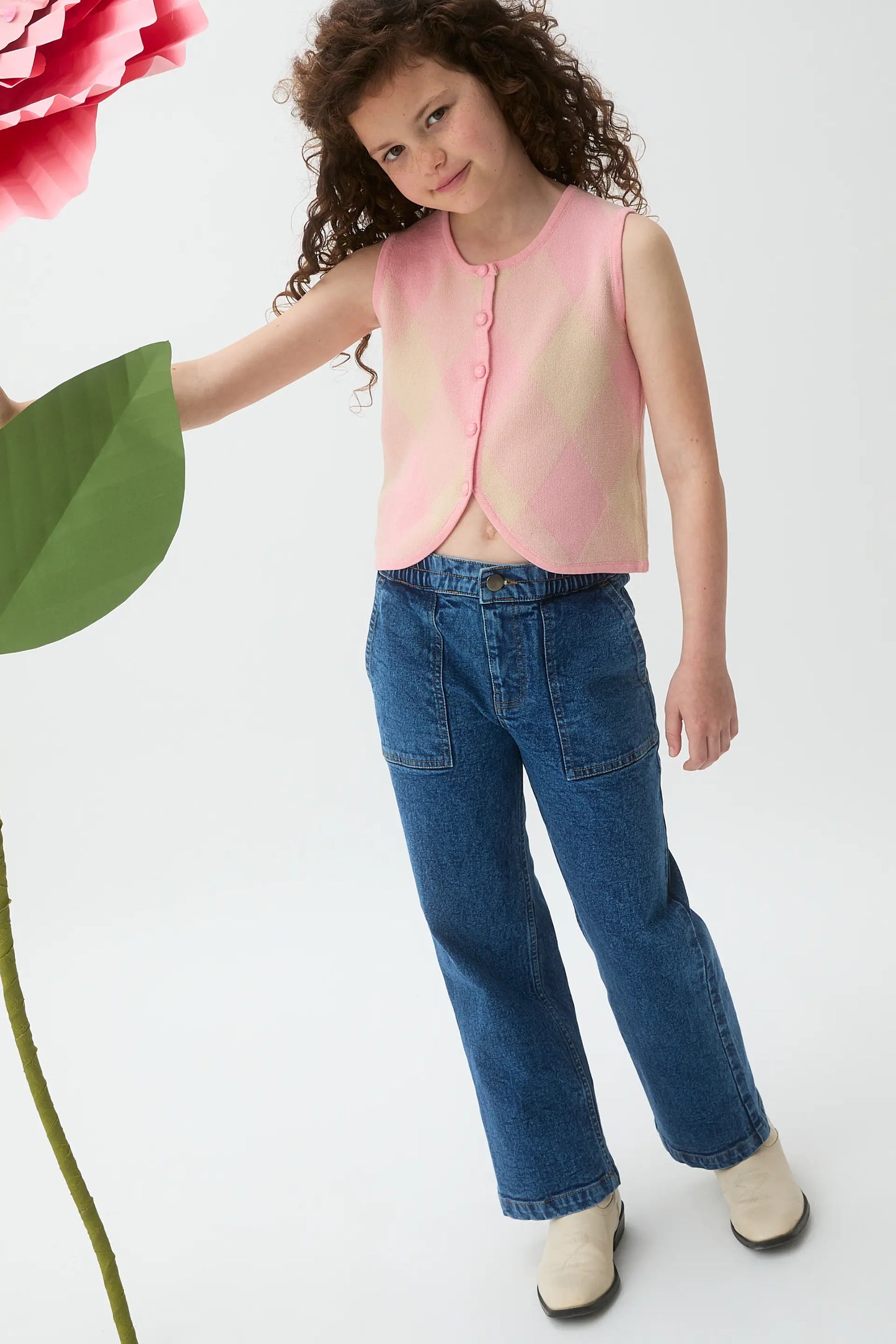 Gilet in maglia jacquard con diamanti rosa per bambina