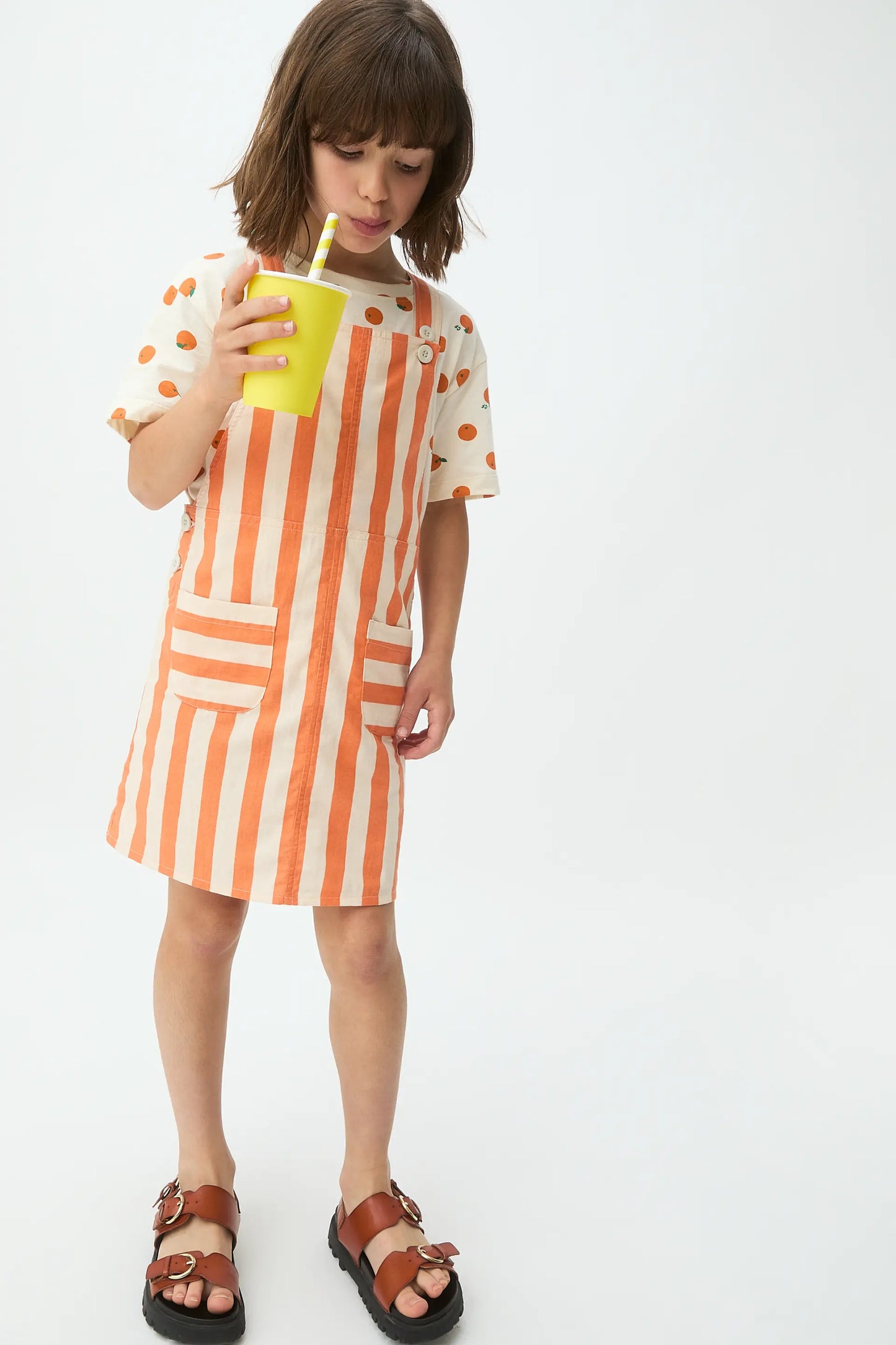 Pichi de niña con estampado Bamboo naranja