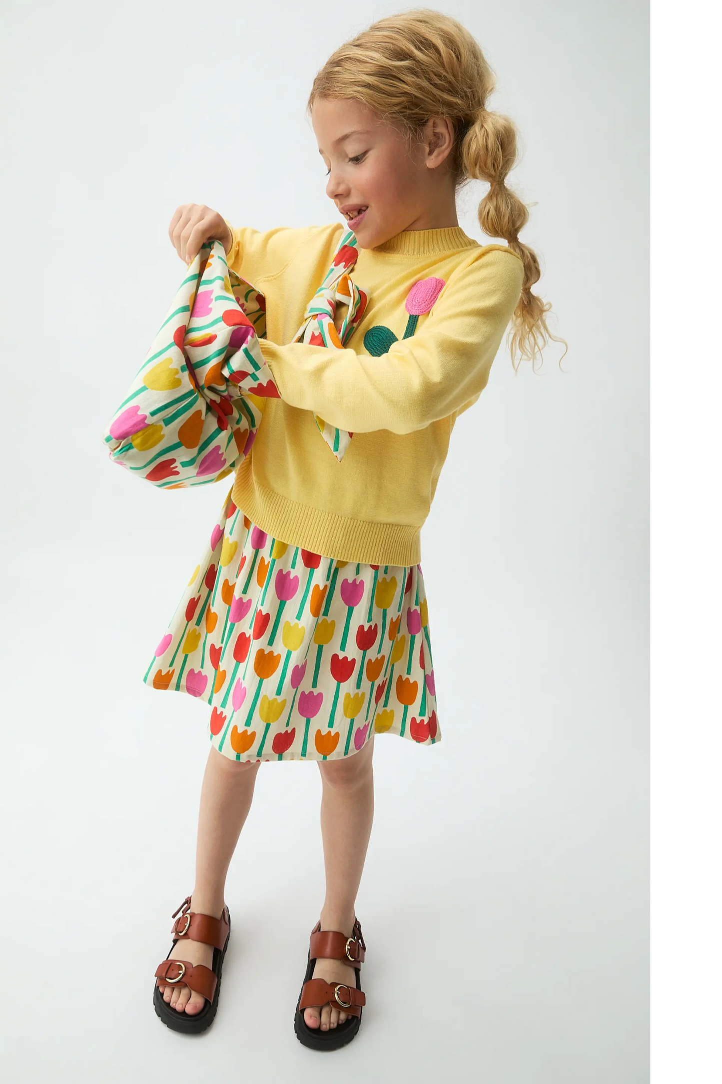 Gonna corta da bambina con stampa a tulipani