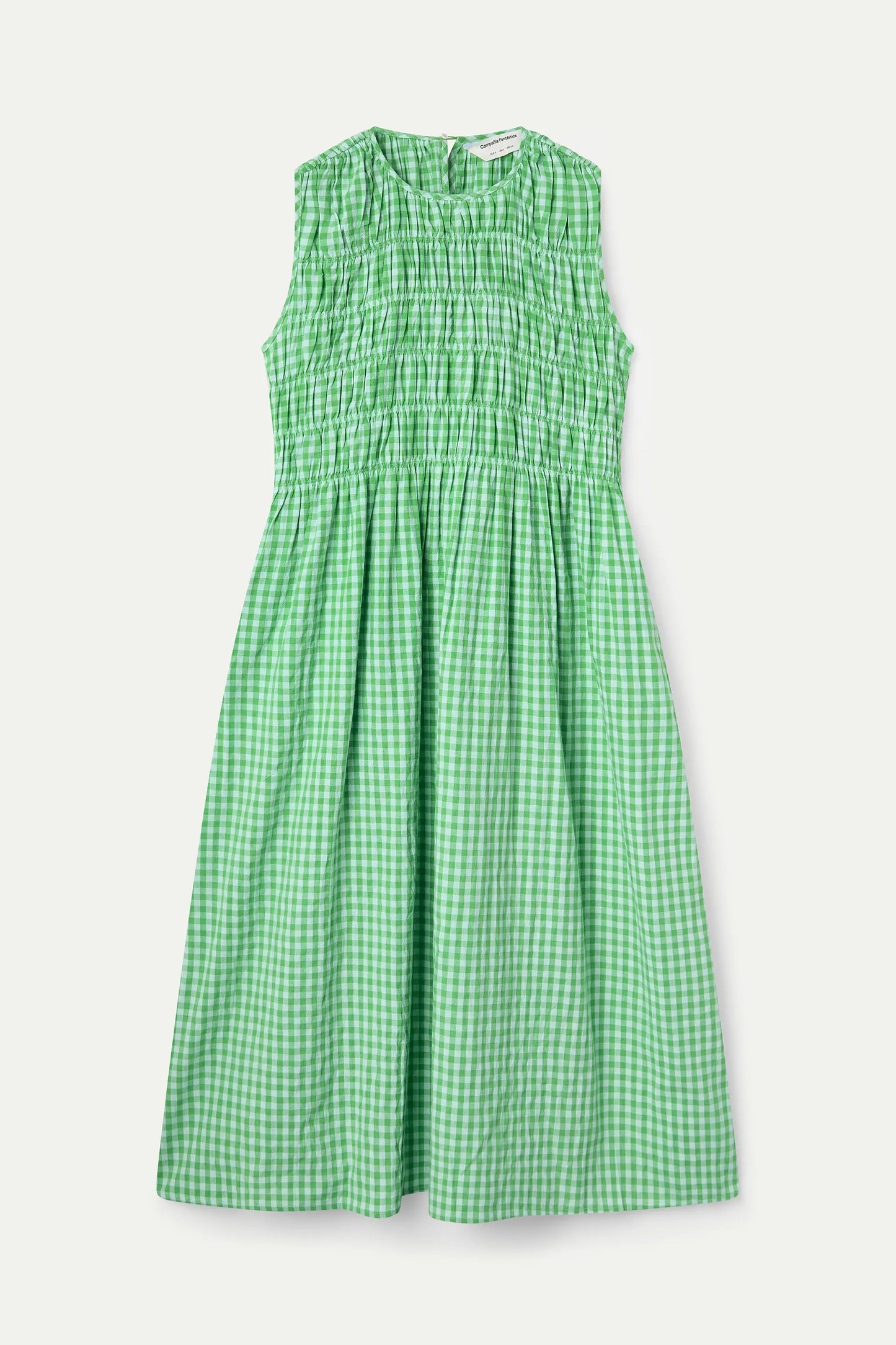 Vestito lungo 100% cotone a quadri vichy verde chiaro
