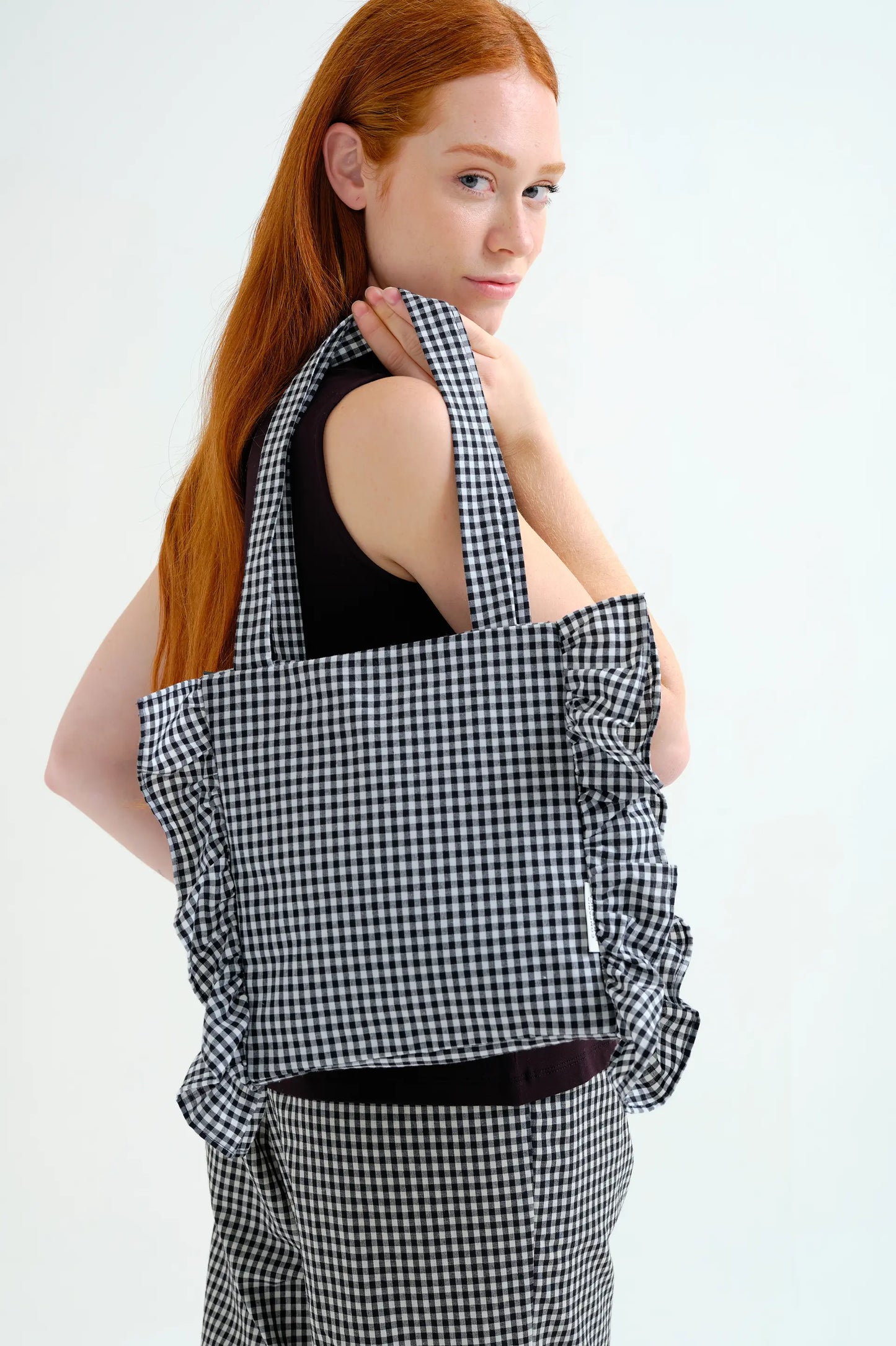 Black gingham check bag