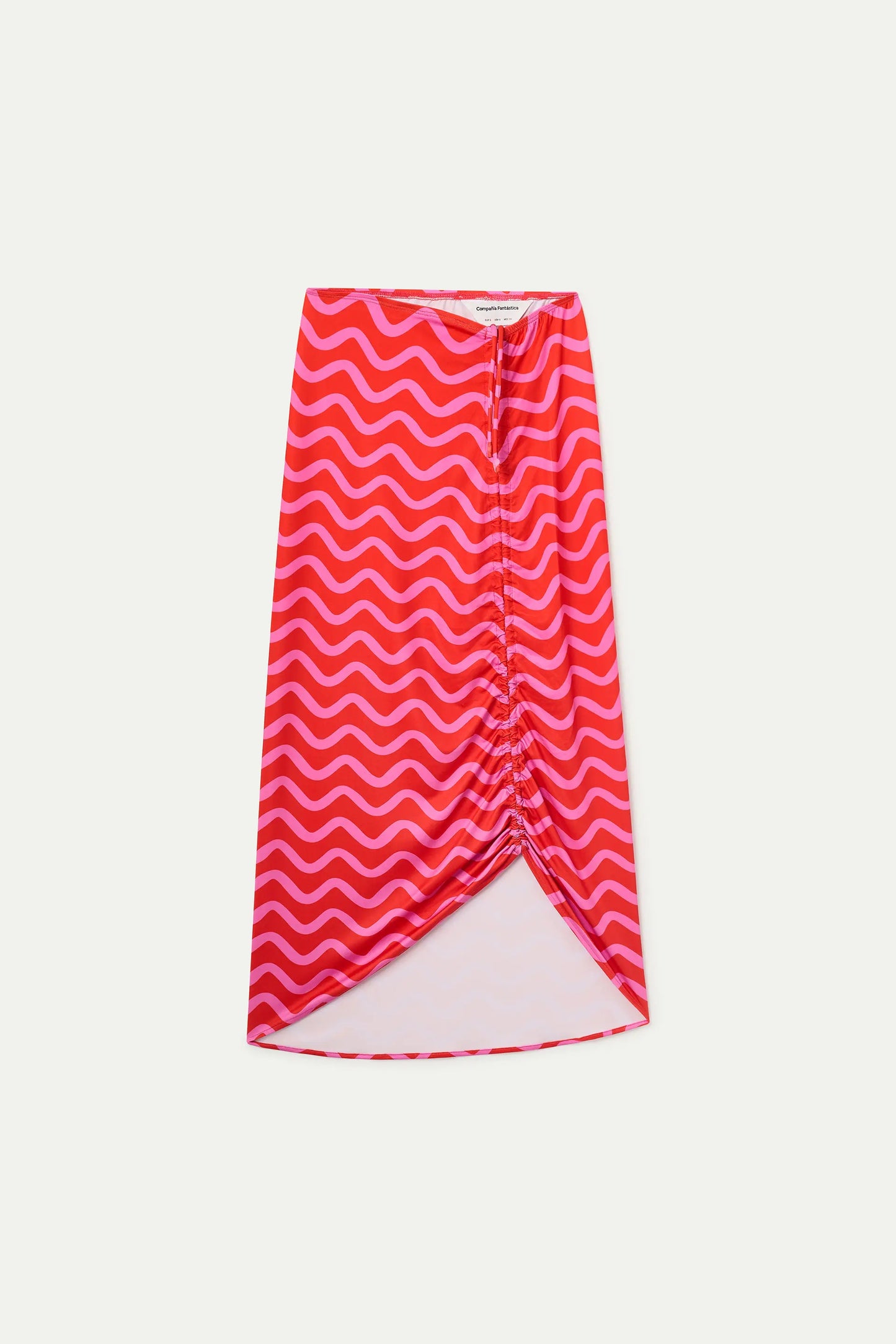 Wave Red & Pink Print Midi Skirt