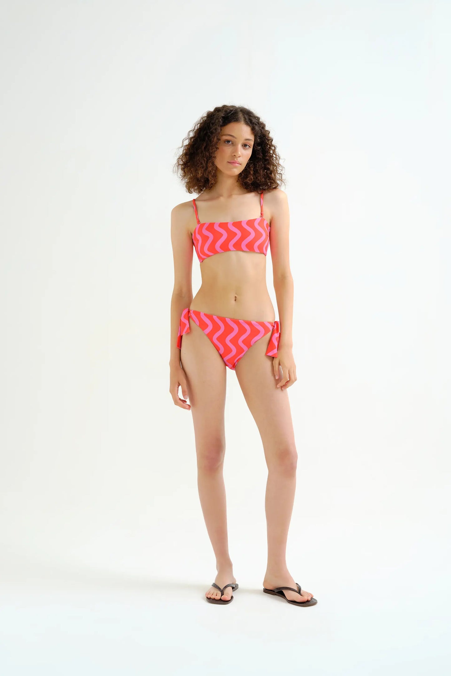 Wave Red & Pink Print Straight Bikini Top