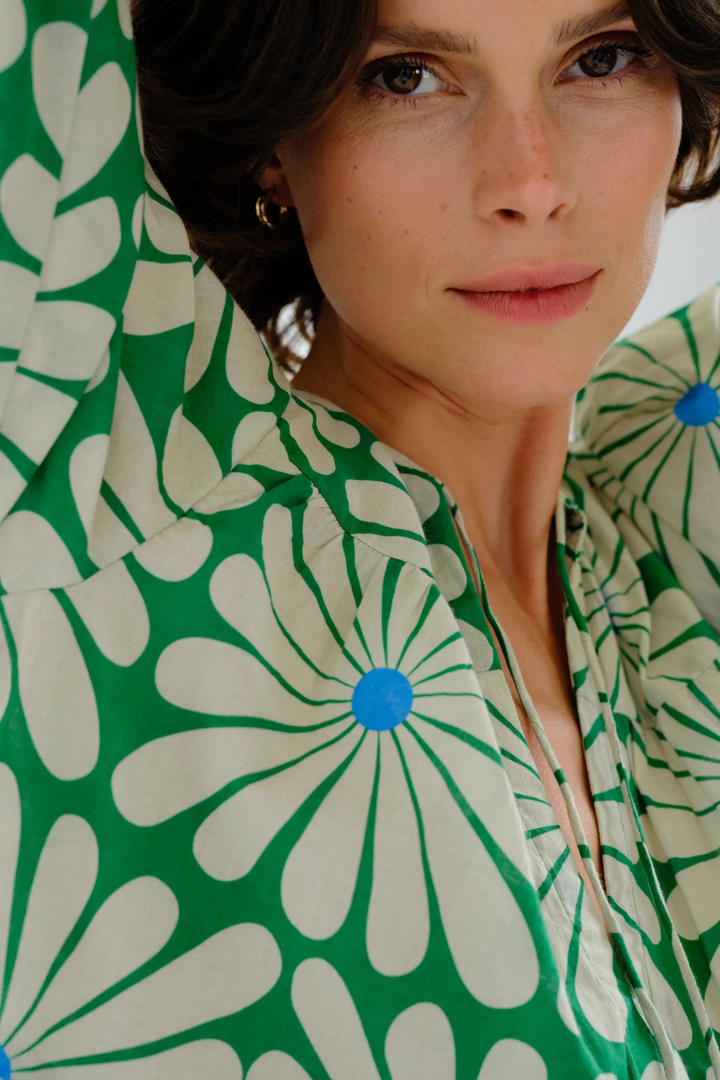 Vestido largo playero con estampado Olive Flower Green