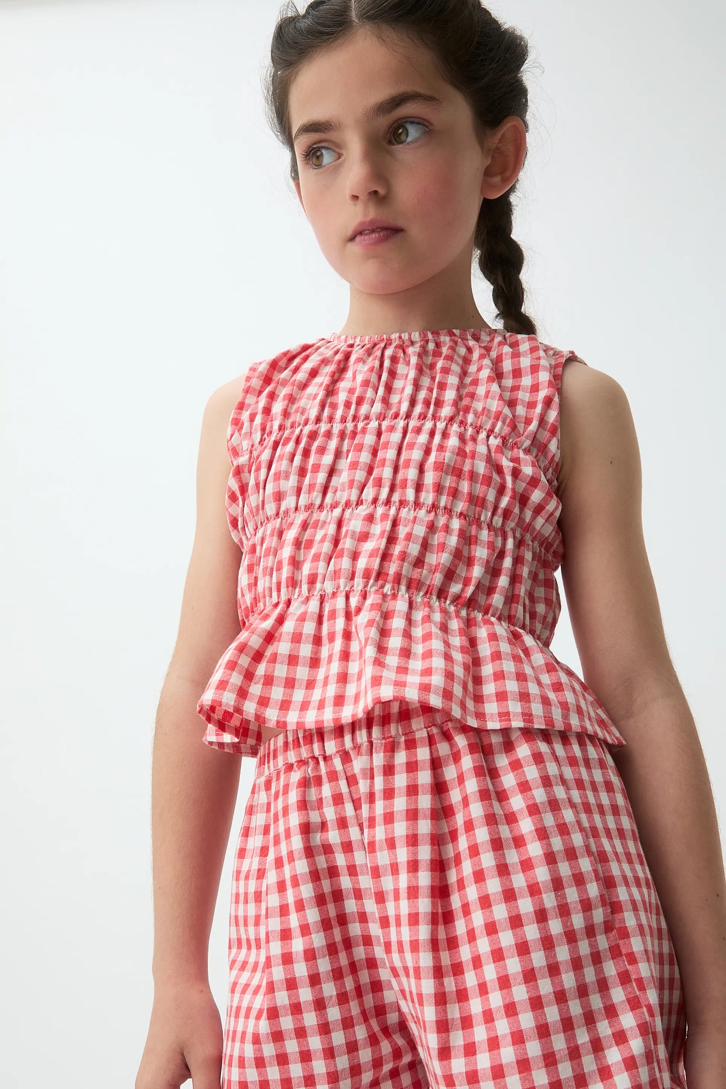Top de niña con estampado Vichy rojo