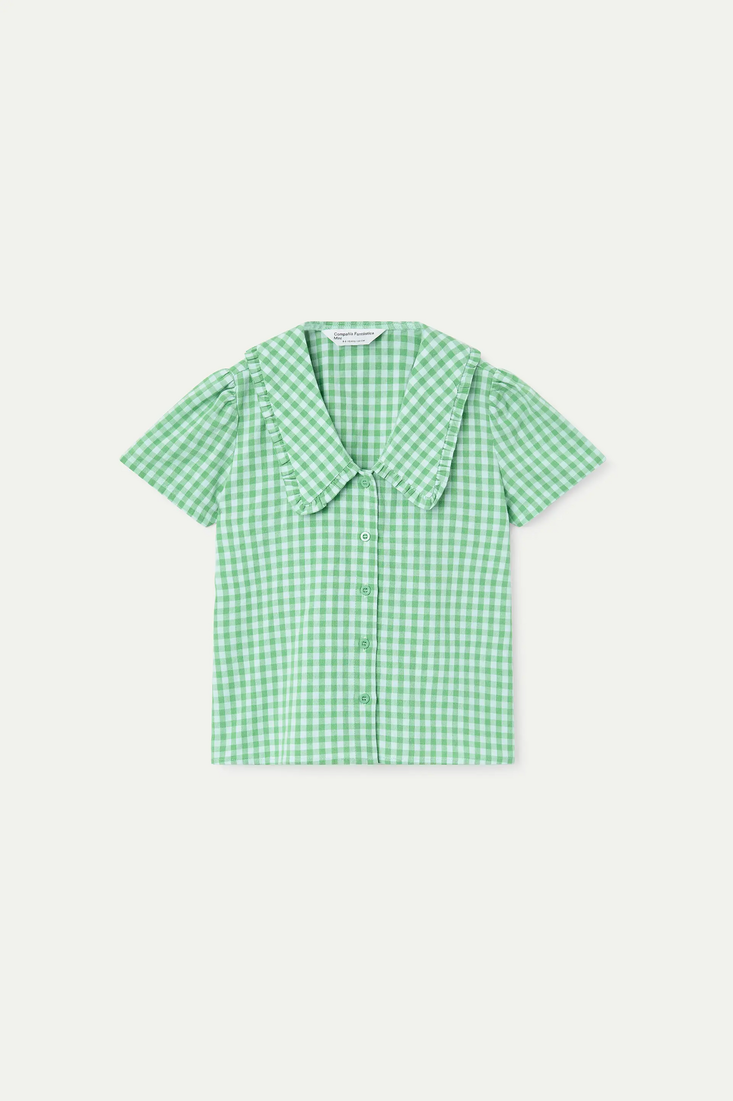 Camicia da bambina 100% cotone a quadri vichy verde chiaro