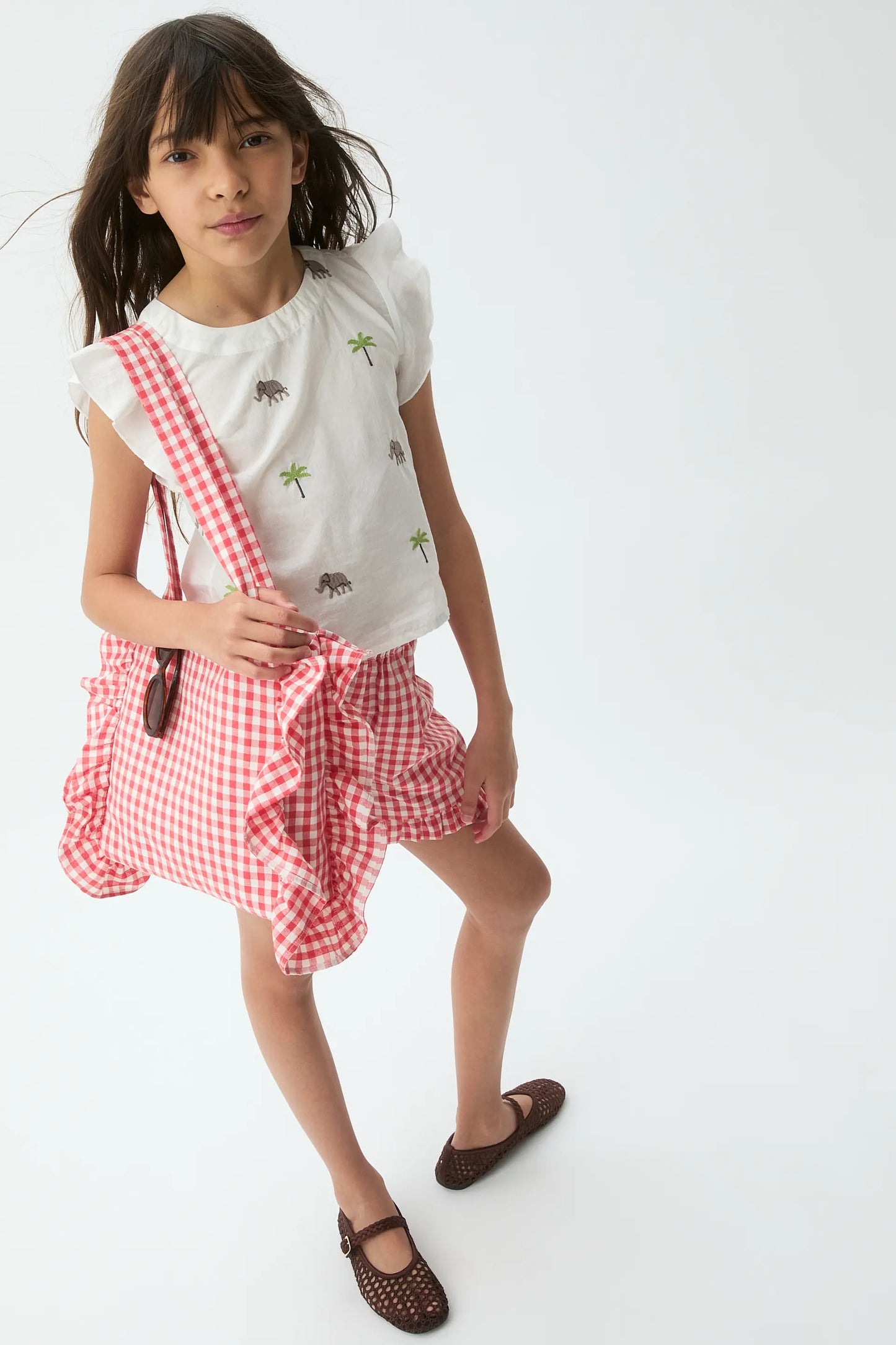 Top de niña con bordado Elephant & Palm Tree