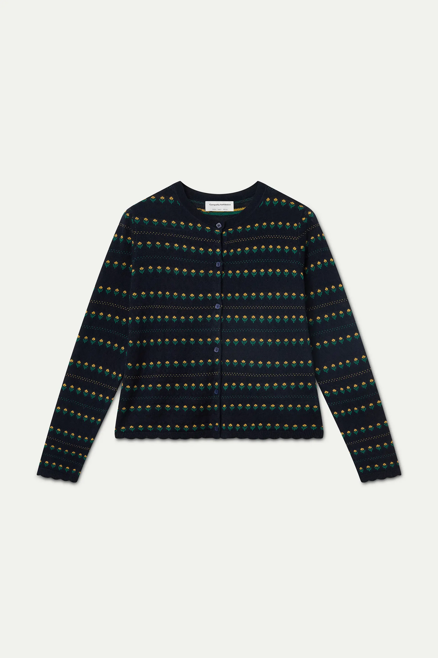 Cardigan blu navy con fiori ricamati