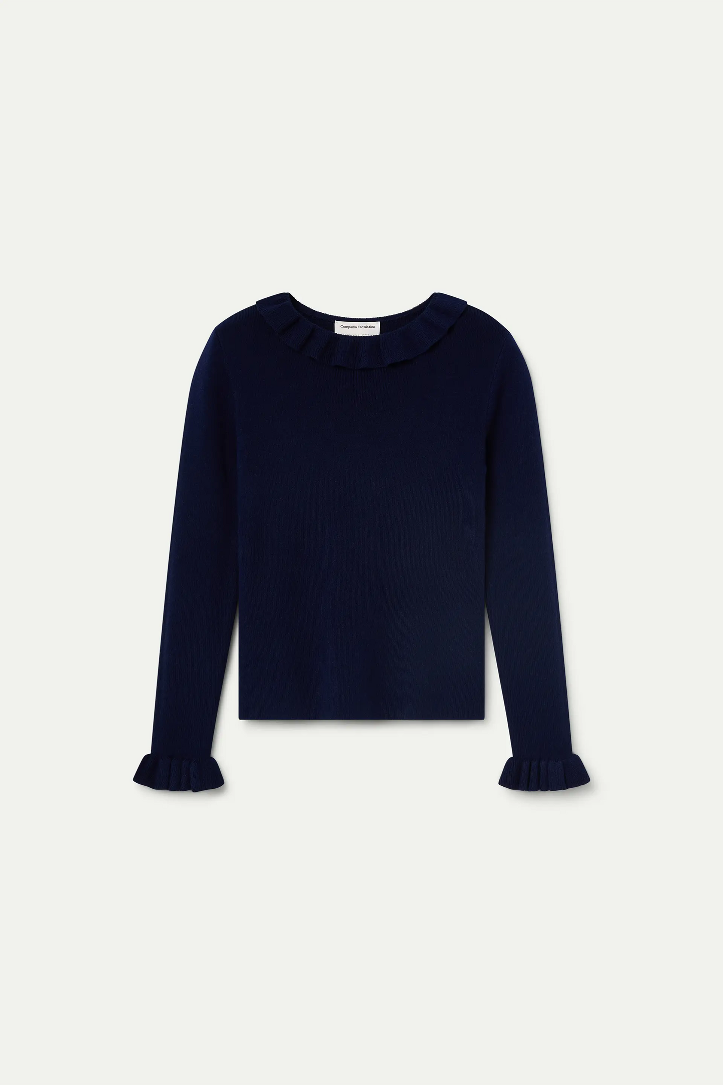 Navy blue knit ruffle top