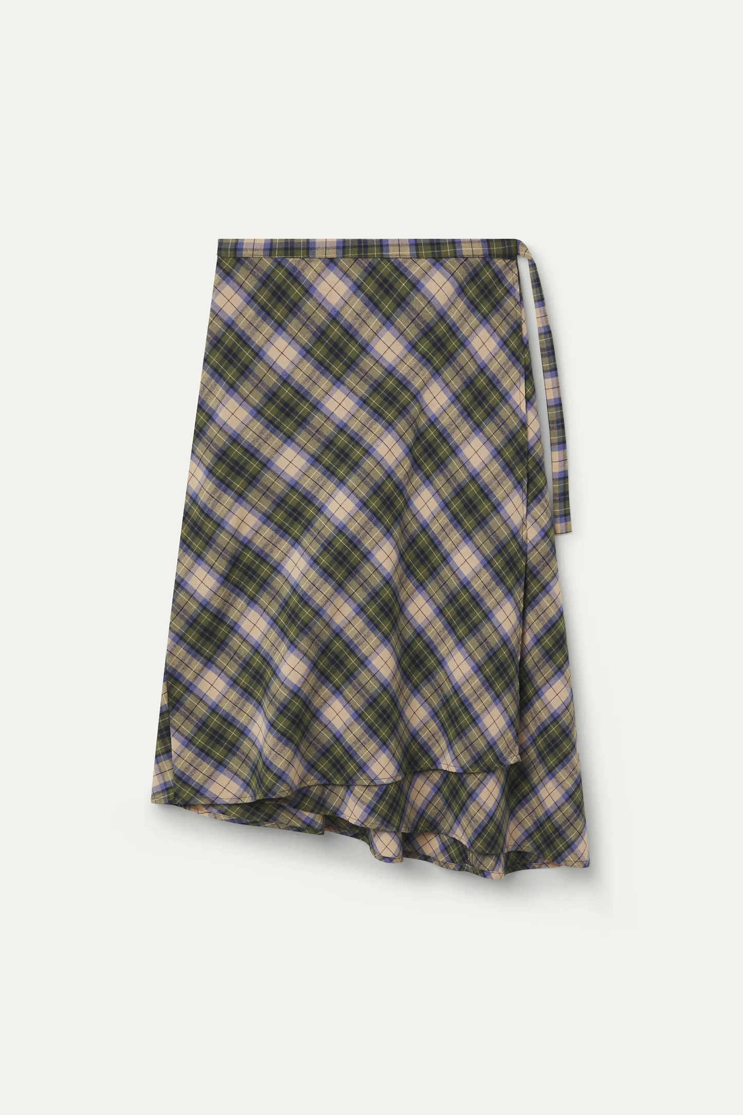 Falda midi 100% algodón con estampado de cuadros verde