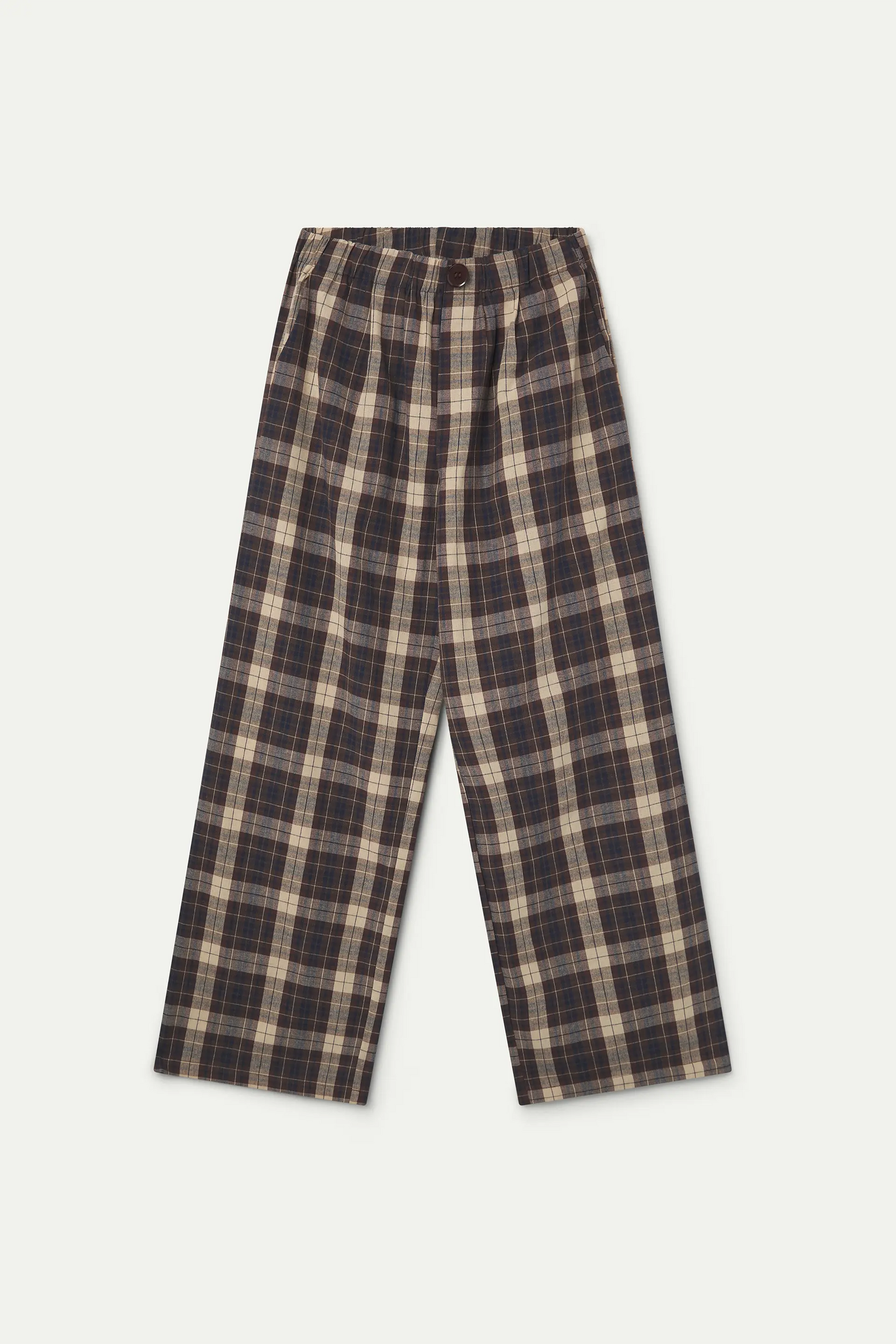 Pantaloni 100% cotone con stampa a quadri marrone