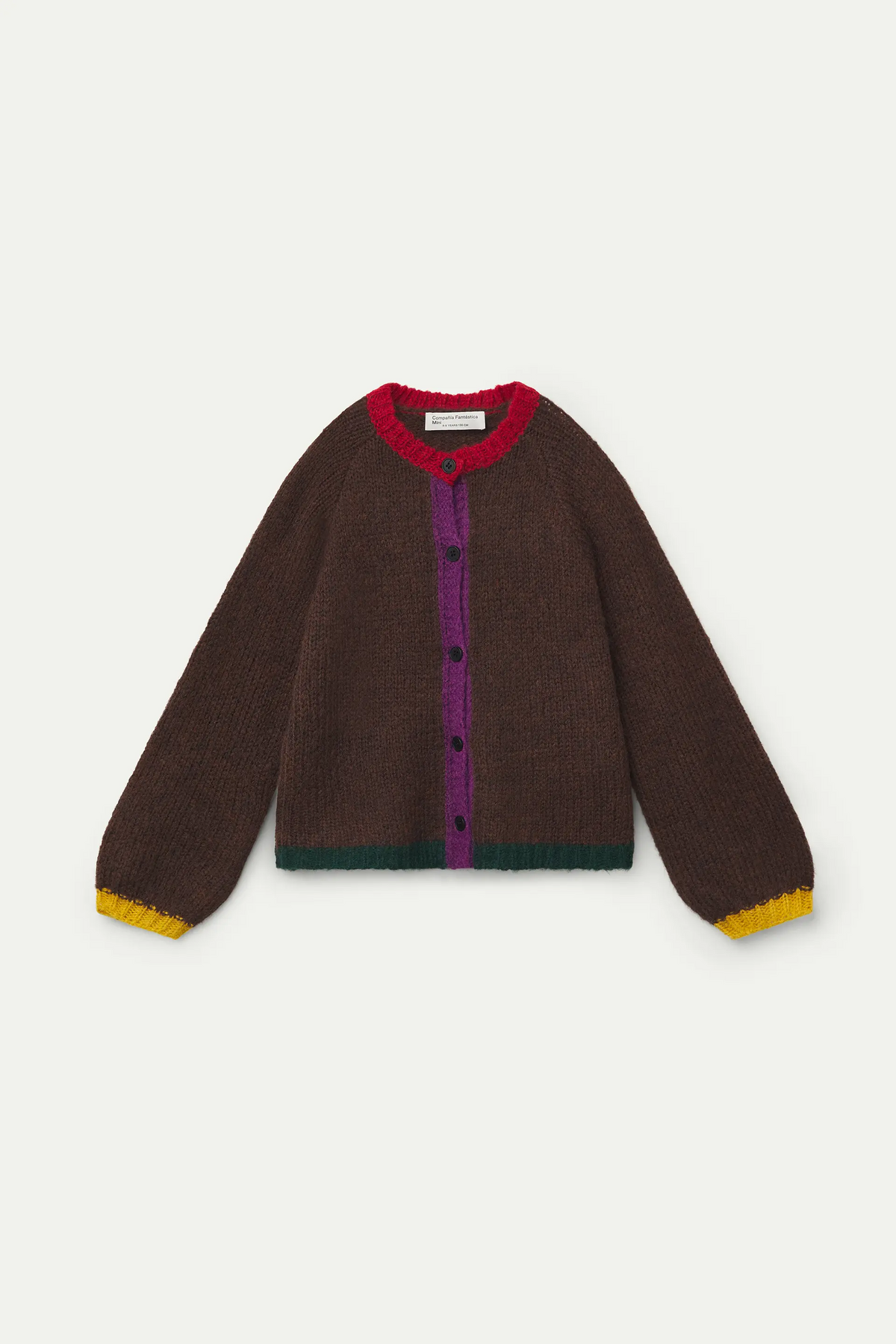Cárdigan unisex marrón con detalles multicolor