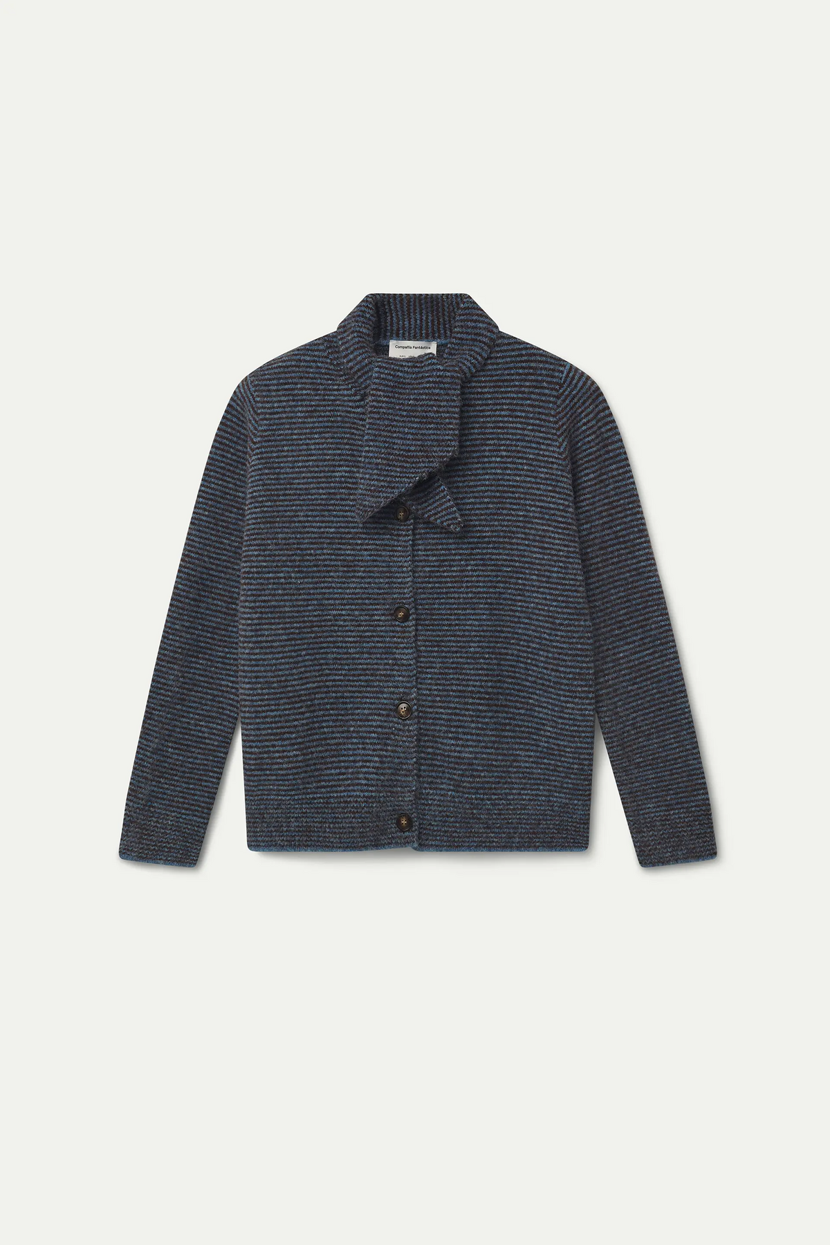 Cárdigan punto con estampado de rayas azul y marrón