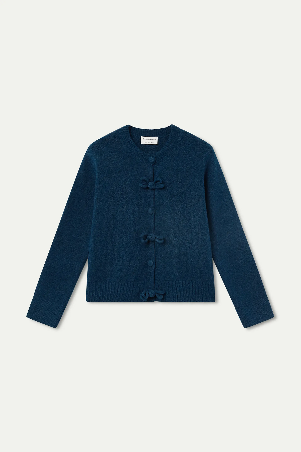 Cárdigan azul marino con botones lazados