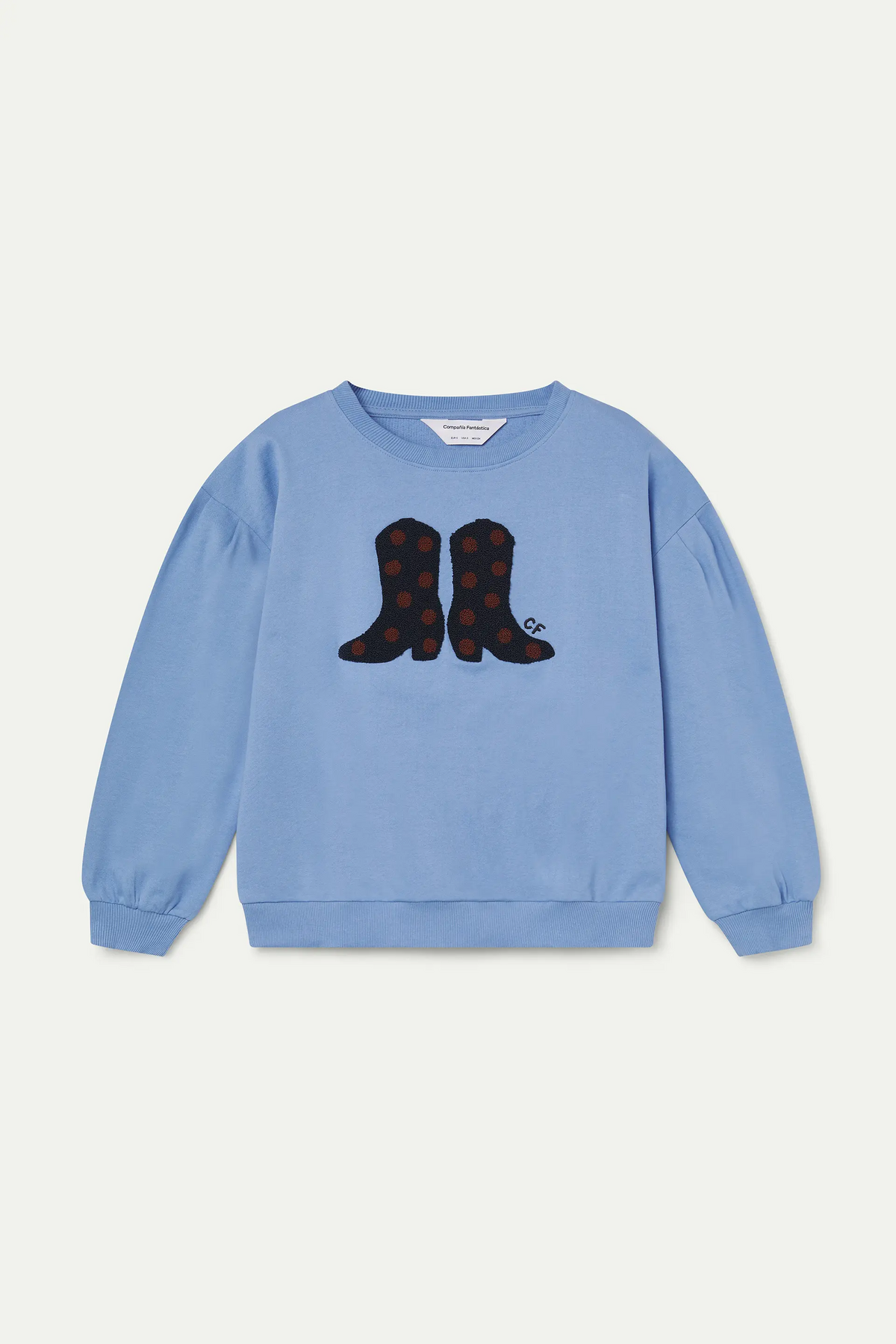 Sudadera 100% algodón azul claro con bordado de botas cowboy