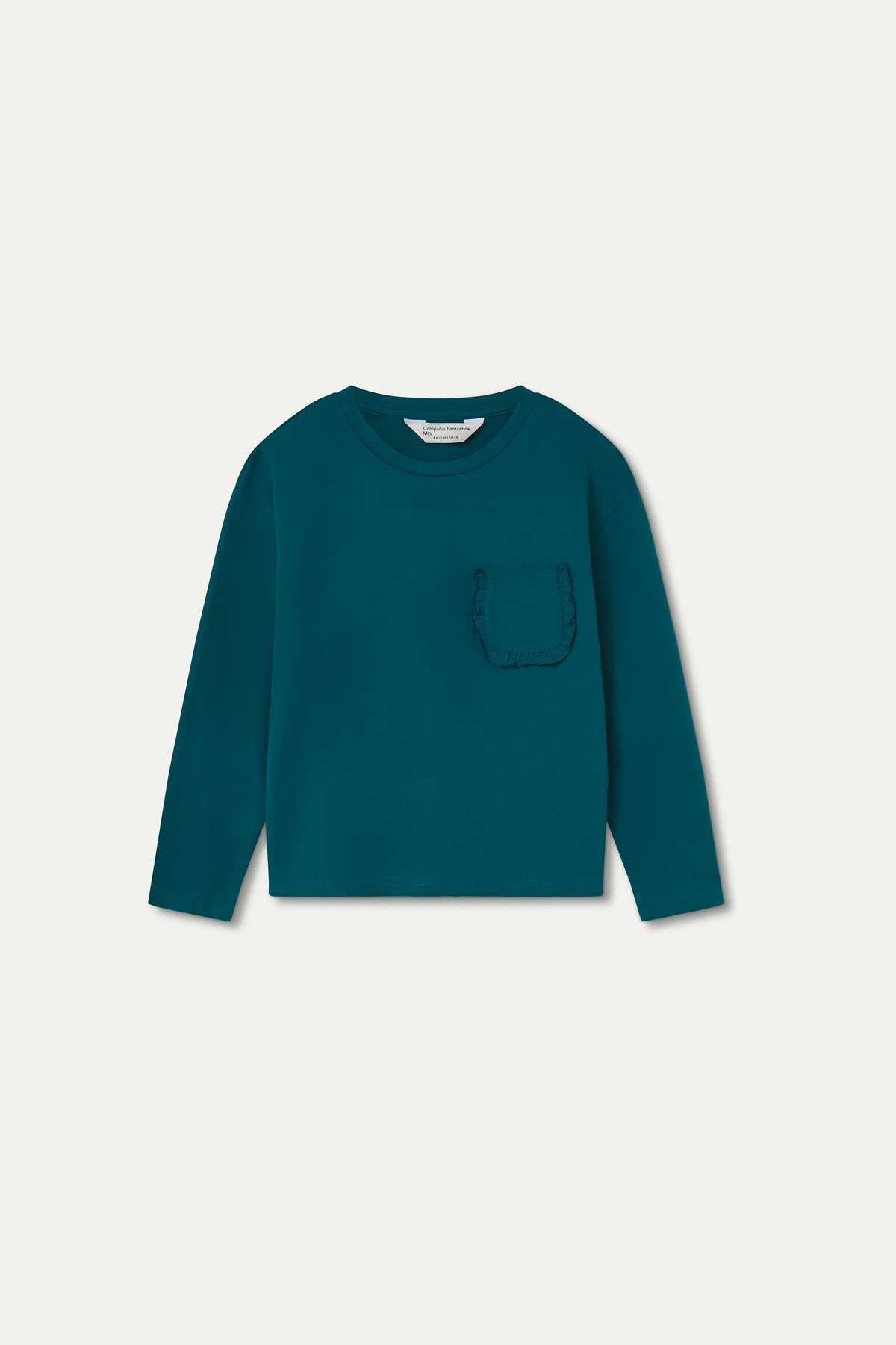 Camiseta verde oscuro 100% algodón de niña con bolsillo