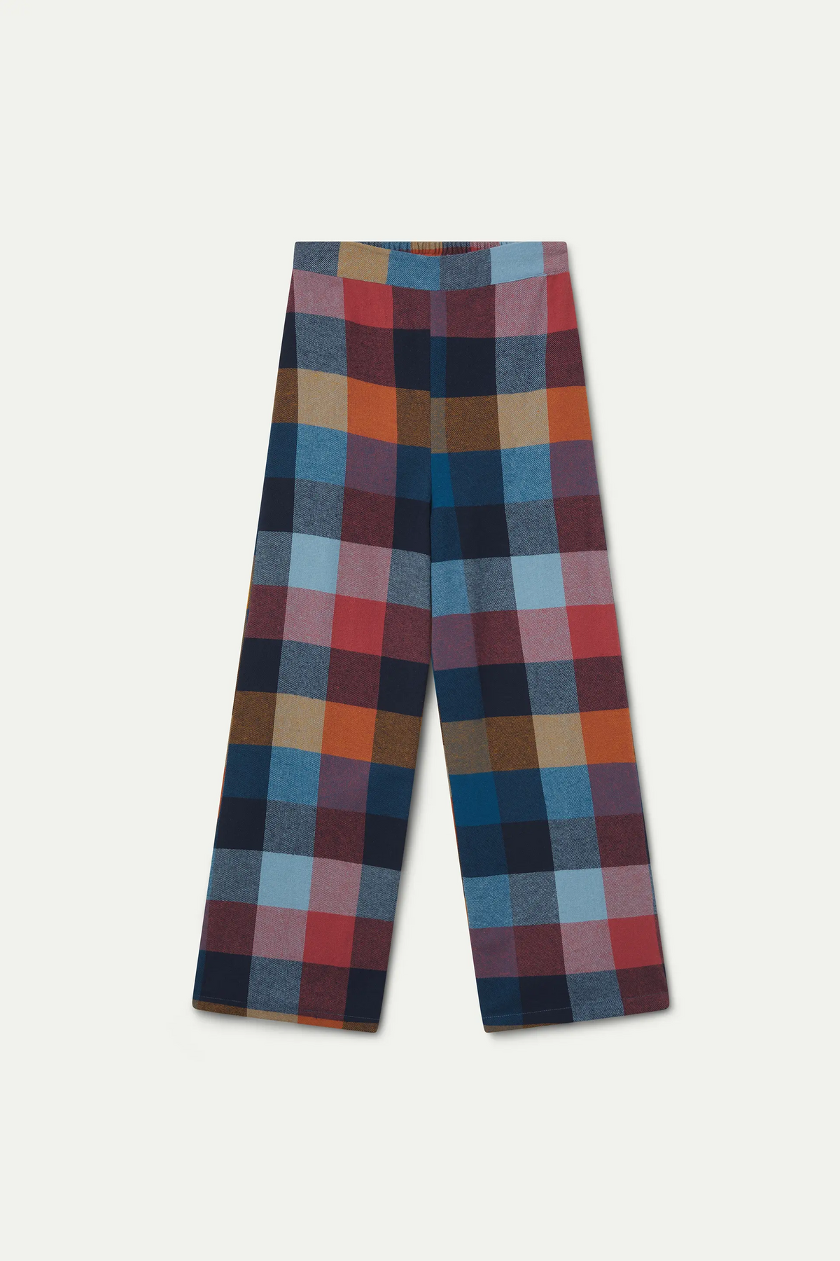 Pantalón 100% algodón de niña con estampado de cuadros multicolor