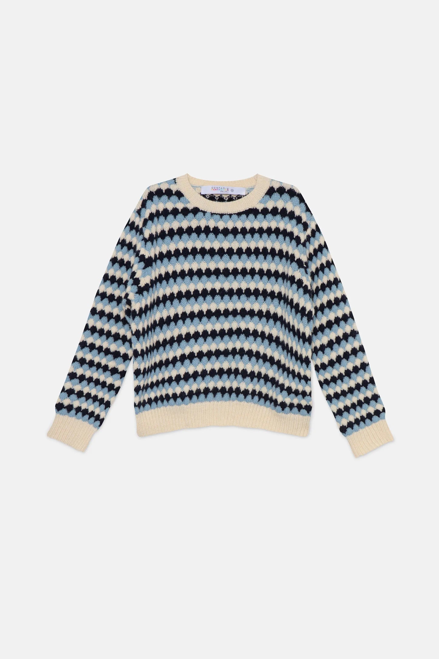 Unisex knitted sweater with blue structure