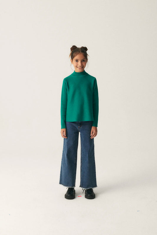 Jersey de niña de punto evasé verde