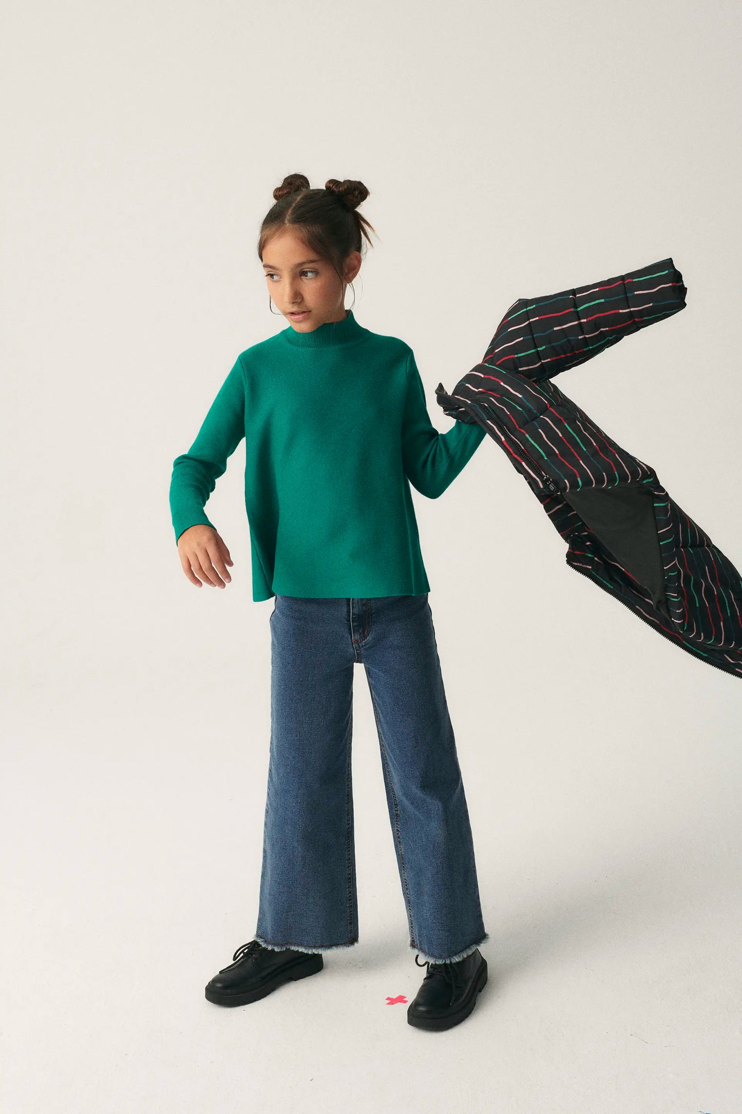 Jersey de niña de punto evasé verde
