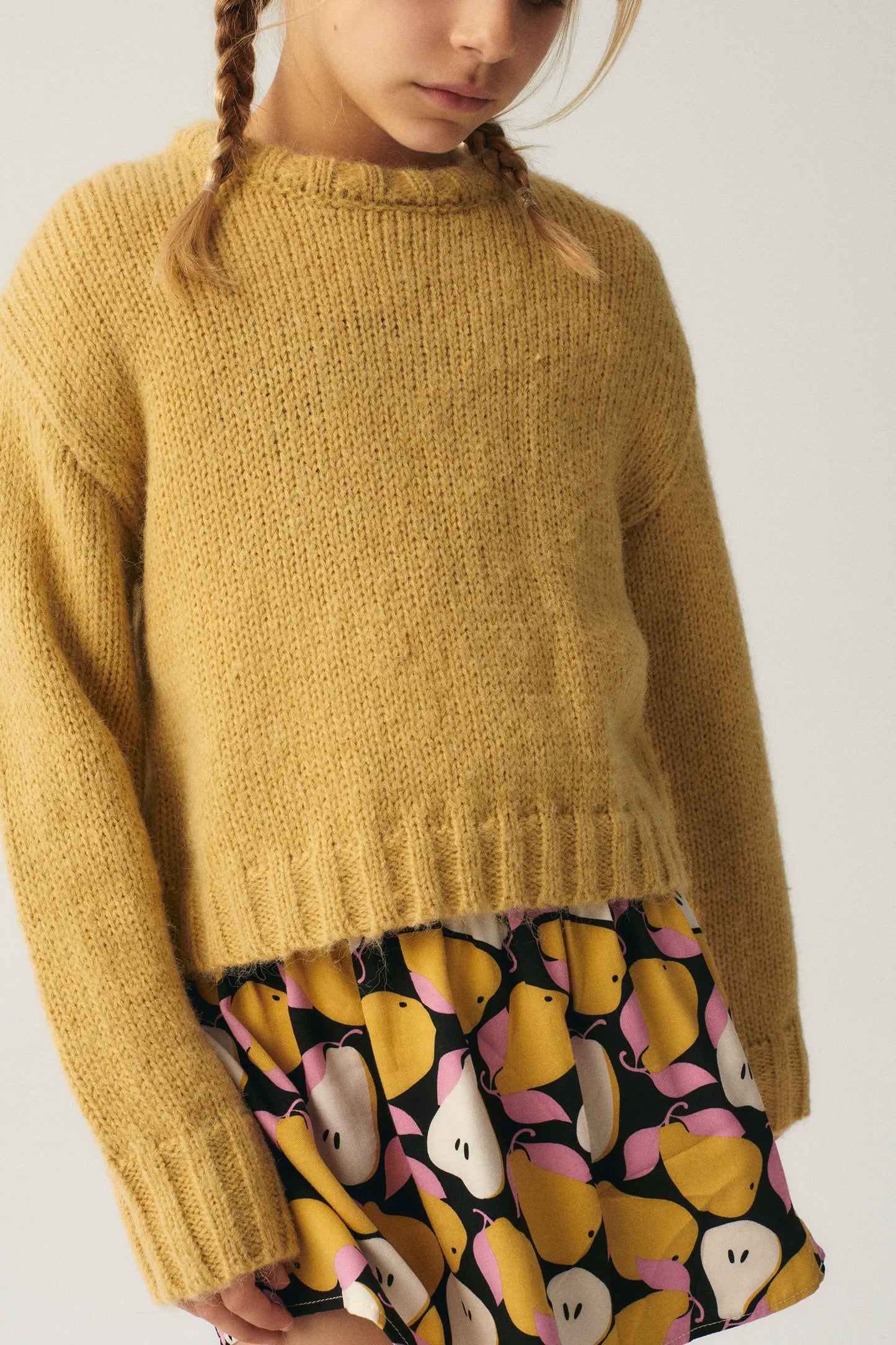 Unisex cropped yellow knit sweater