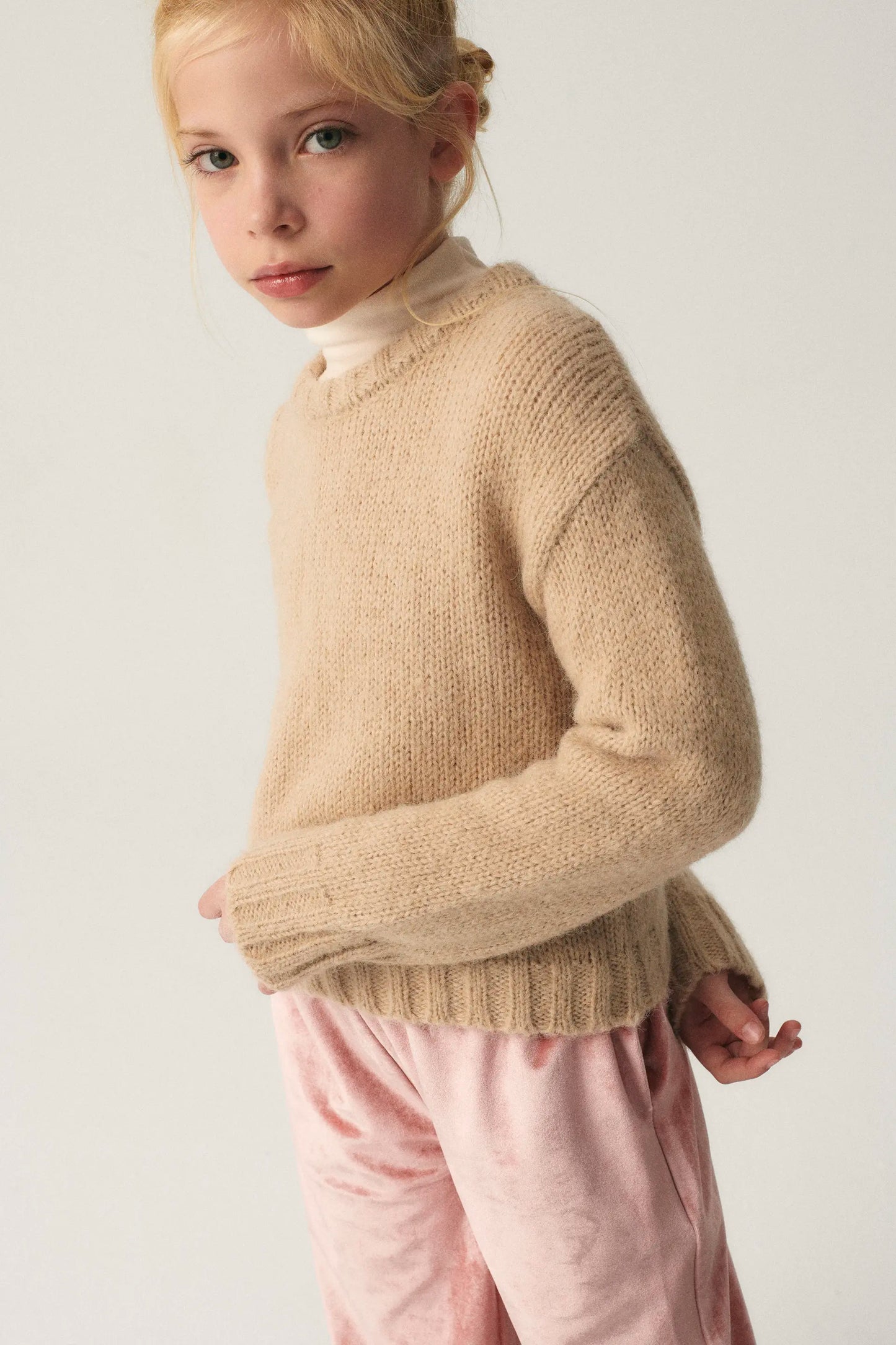 Jersey unisex crop de punto beige