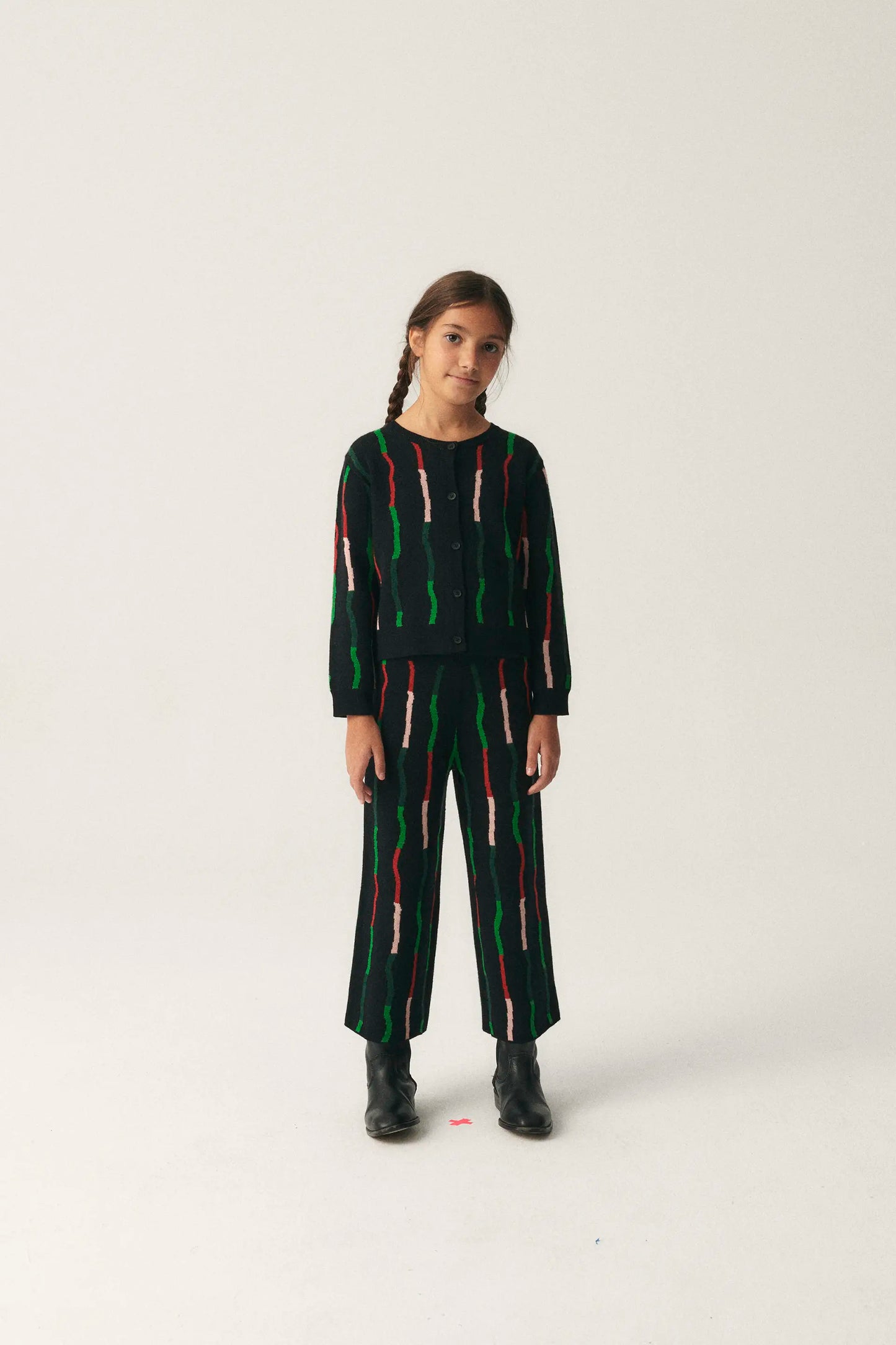 Unisex Black Stripe Print Knitted Trousers