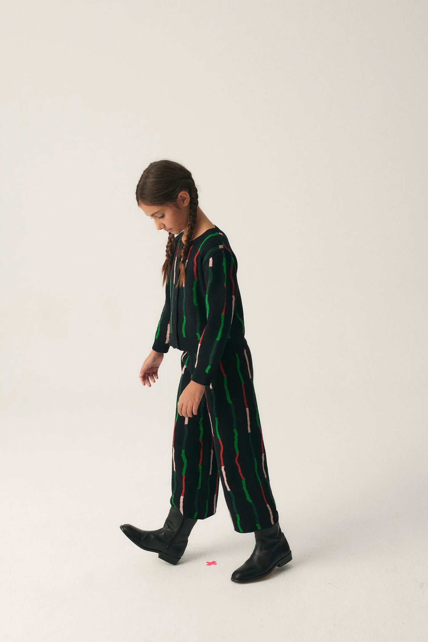 Unisex Black Stripe Print Knitted Trousers