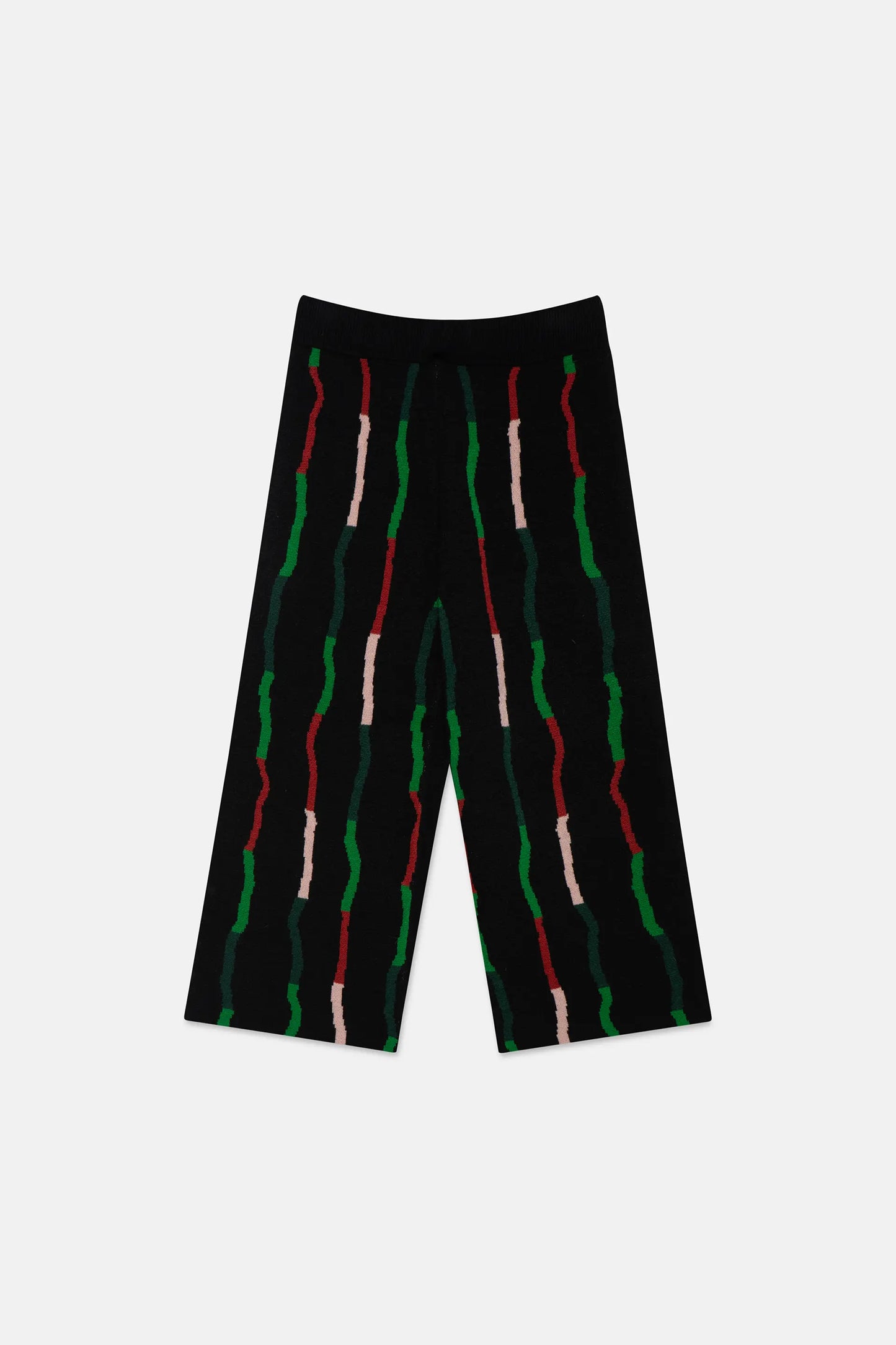 Unisex Black Stripe Print Knitted Trousers