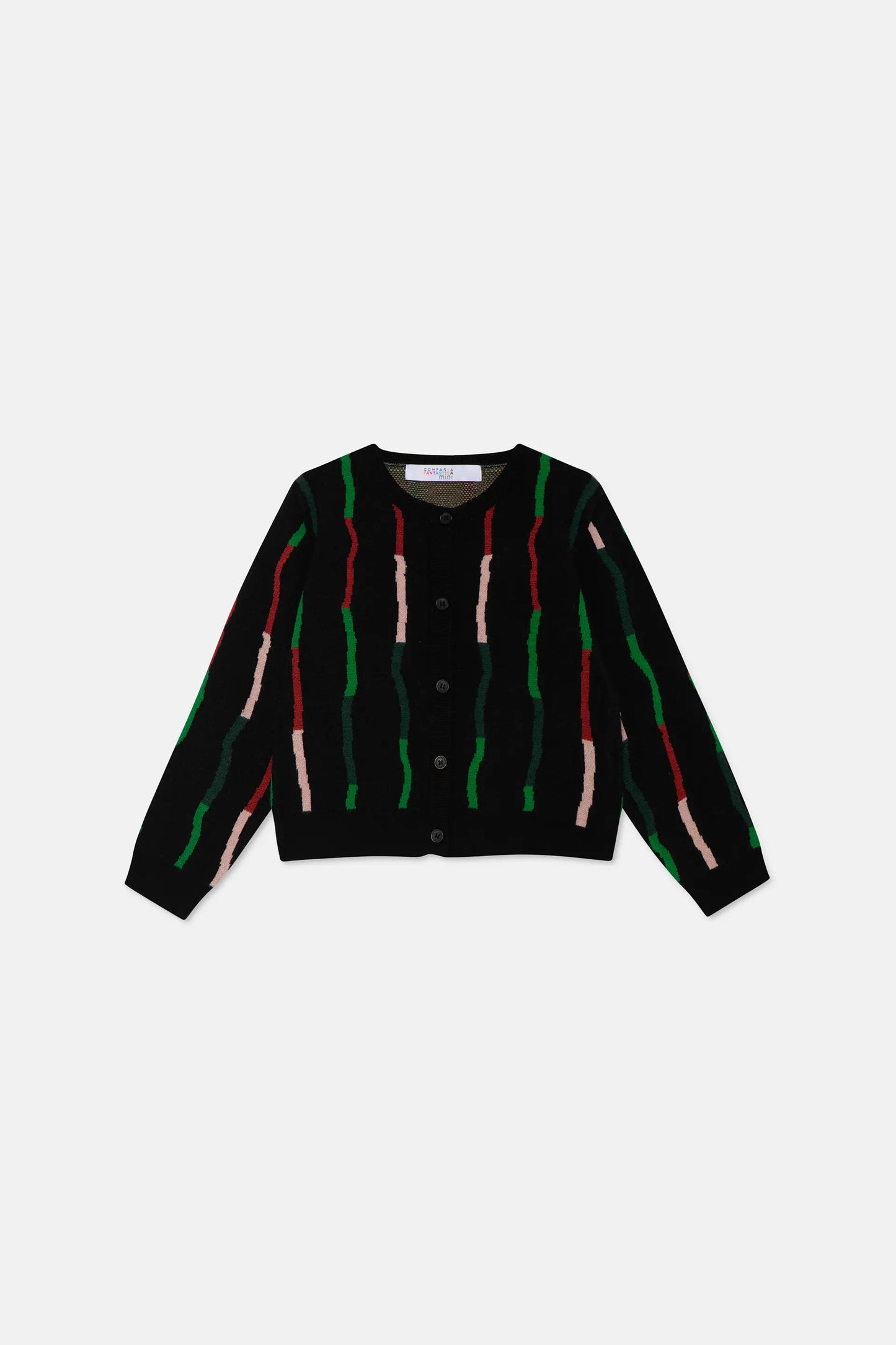 Girl's cardigan with black striped print