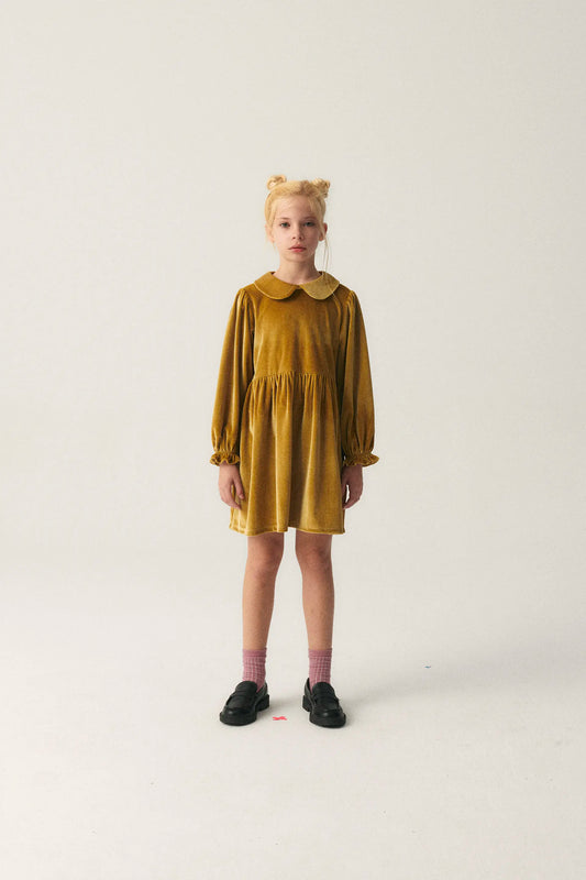 Vestido corto de niña en terciopelo amarillo