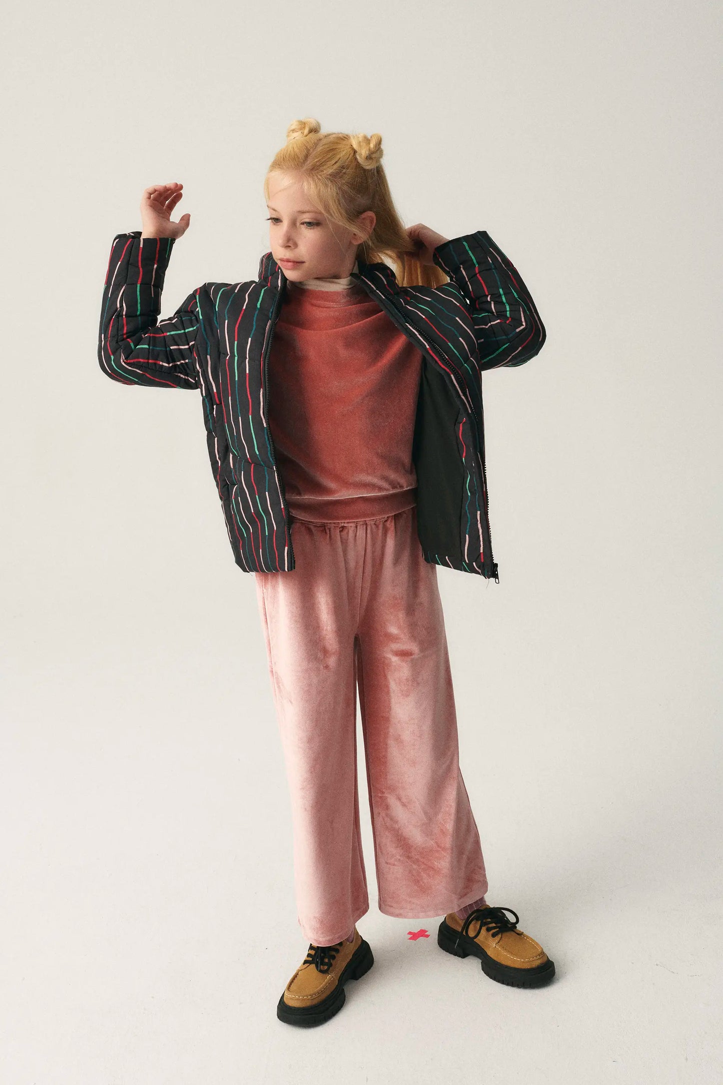 Unisex pants in pink velvet
