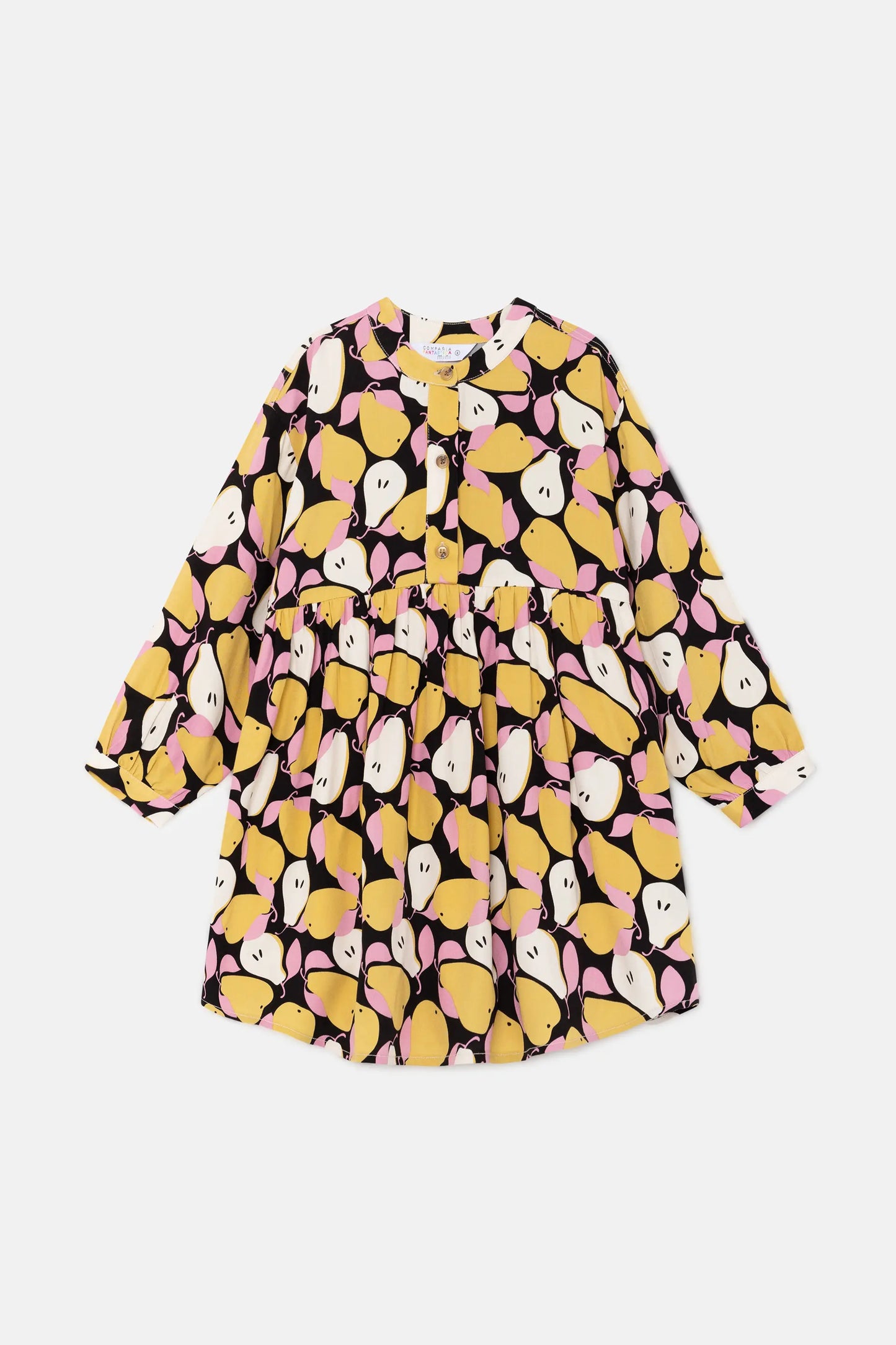 Vestido corto camisero de niña con estampado de peras