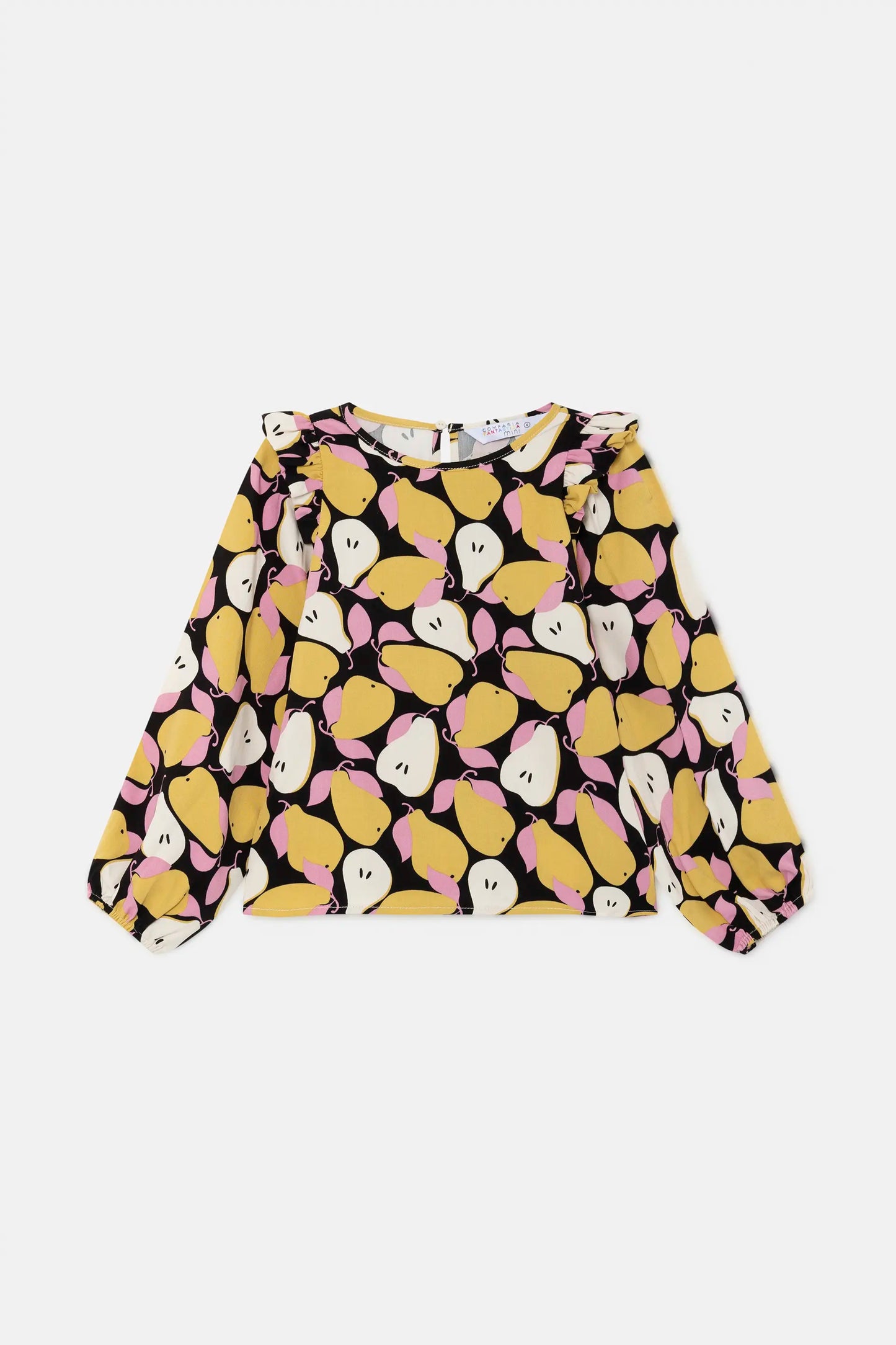 Girl's top with ruffles and pear print
