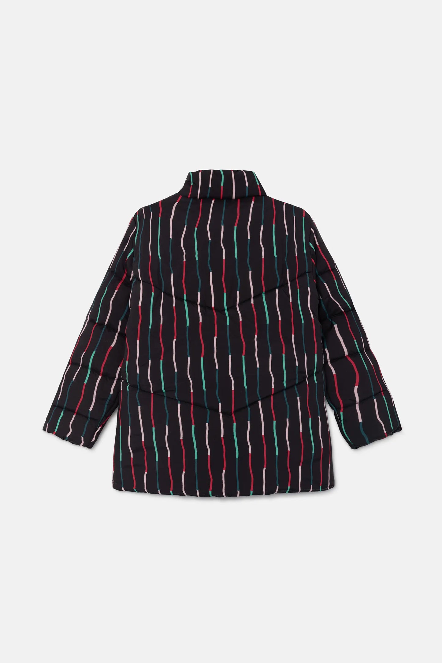 Abrigo unisex plumífero corto con estampado de rayas negro